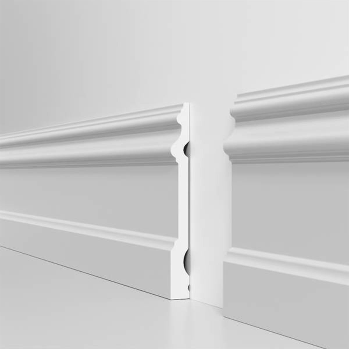 Battiscopa RESISTO in polimeri extracompatti mod. MAGNIFICO Bianco mis. 140x15mm (prezzo al metro)