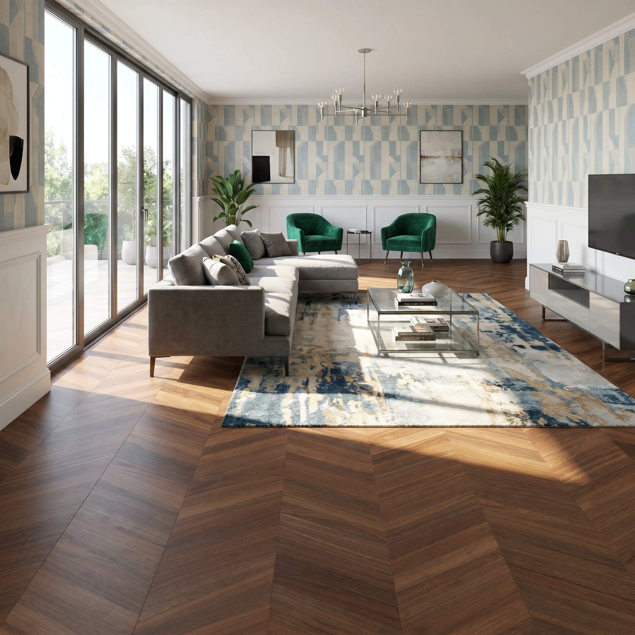 Pavimento in legno prefinito di WALNUT (Noce) punta ungherese verniciato, bisell. Spazz. 8x92x550mm Select - Eternal Parquet