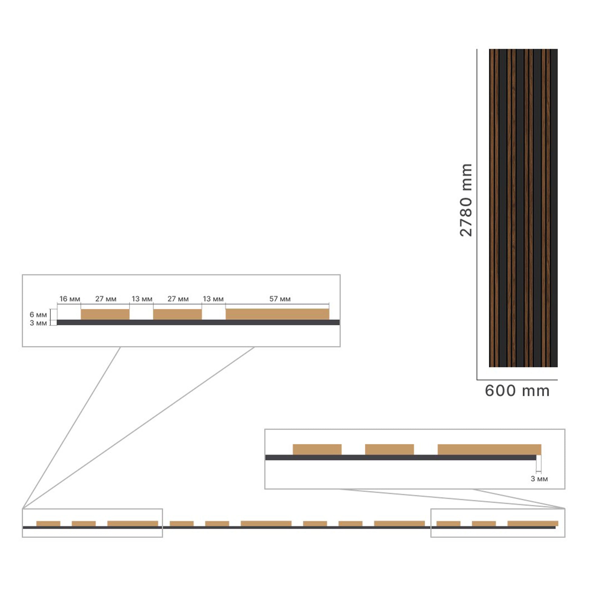 Pannello ACUSTICO arrotolabile (1,66mq) a Lamelli in Fibra di legno  mis. 9x600x2780mm BLACK+CATANIA - Eternal Parquet