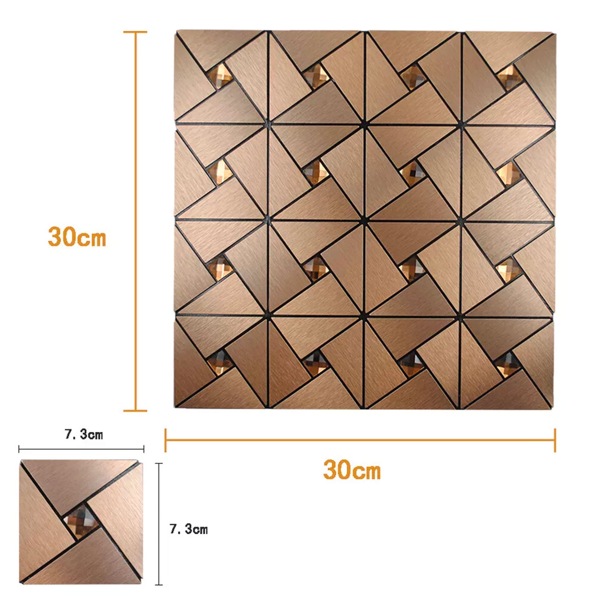TOP! Piastrella autoadesiva in vero alluminio satinato con inserti in vetro 30x30cm (sp. 3mm) color Rame - Eternal Parquet