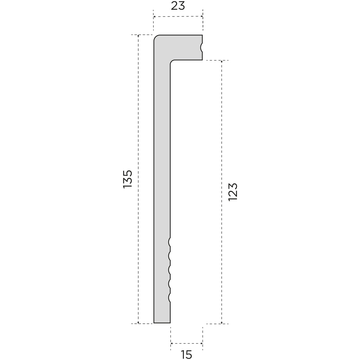 Battiscopa BIANCO squadrato Coprimarmo - coprivecchio 135x23mm in POLIMERI - (prezzo al metro)