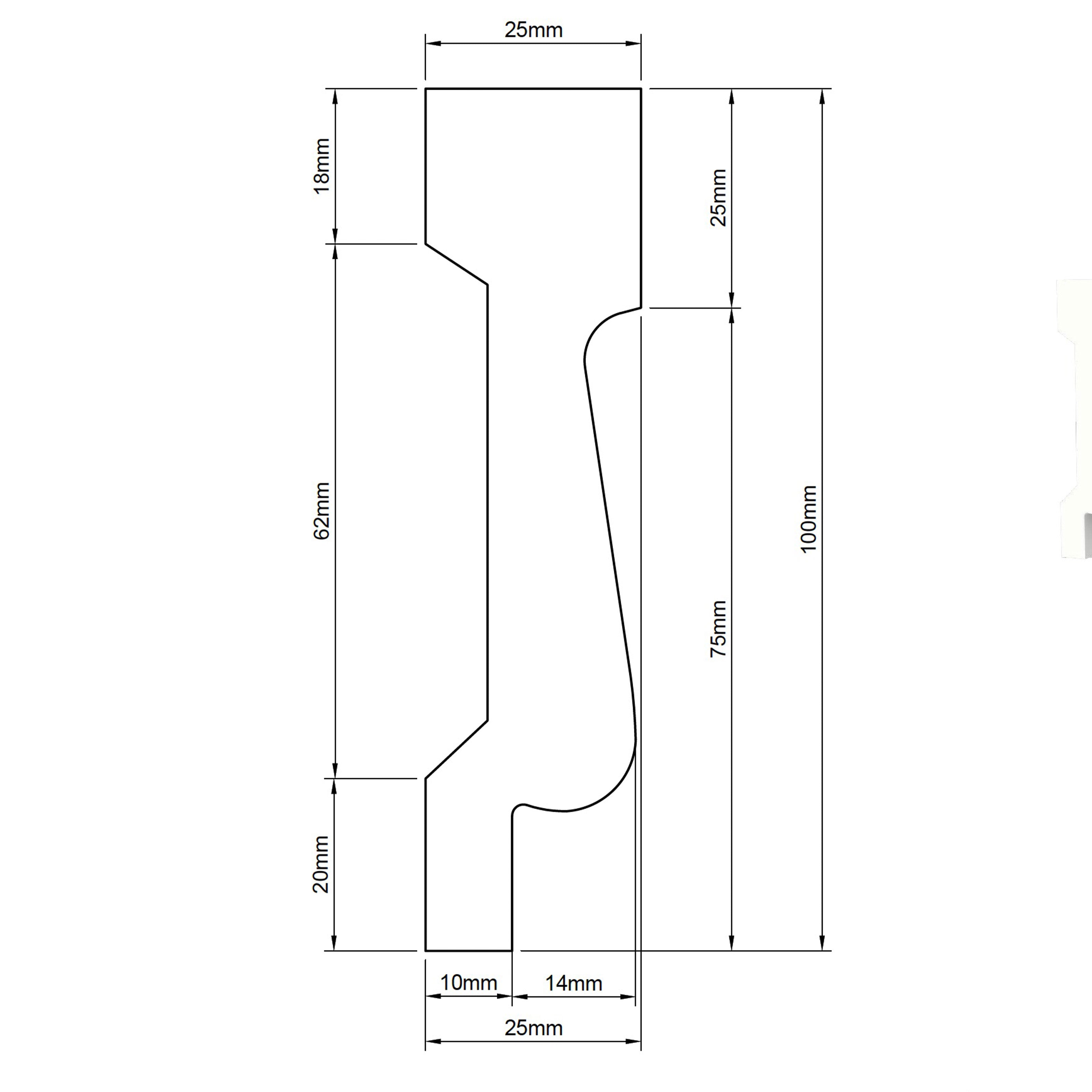 Cornice - profilo - battiscopa per ESTERNO Decorest in polistrutturato inscalfibile 100x25mm (prezzo al metro)
