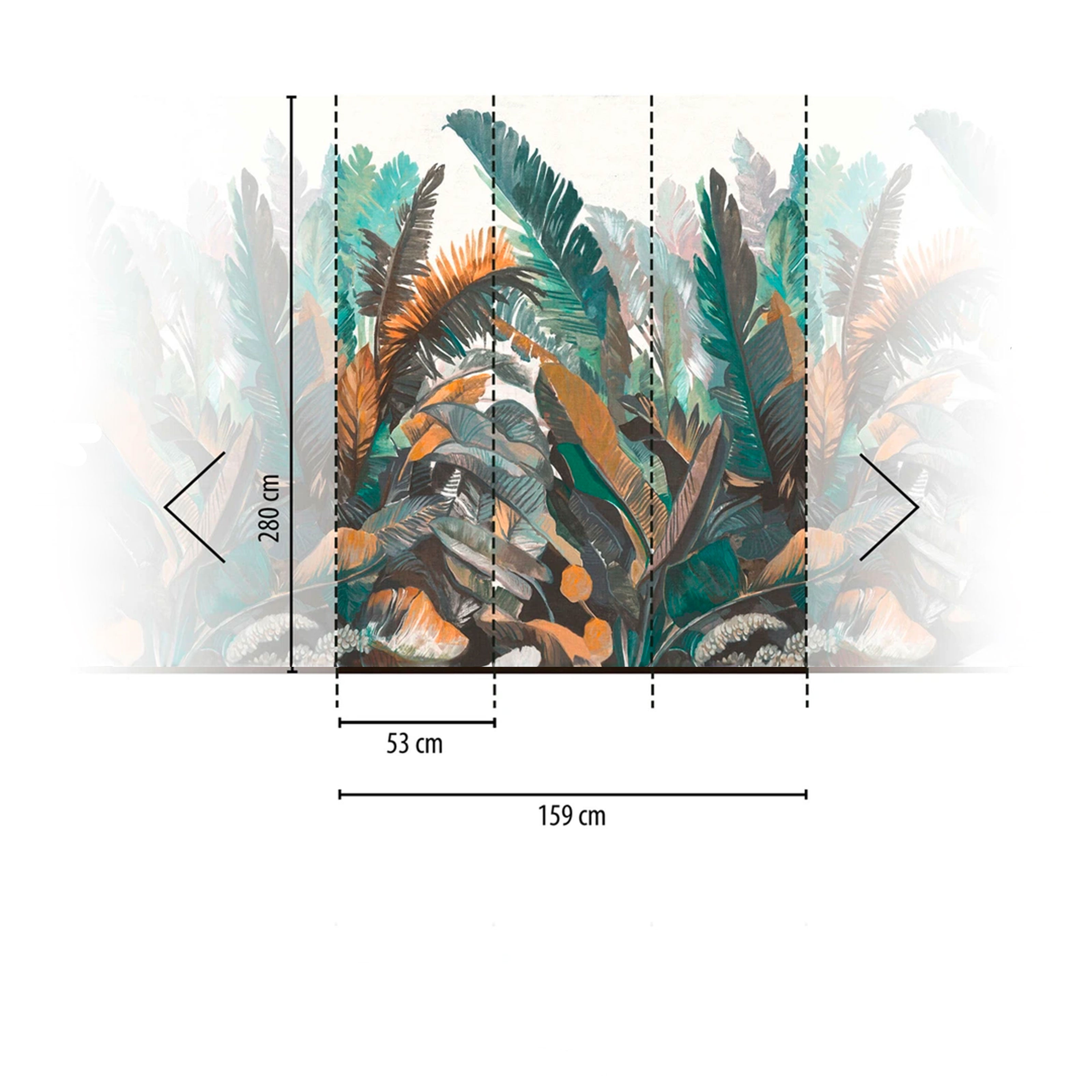 Pannello FOLIAGE GREEN 159x280cm di Carta da Parati TNT VINILICO a modulo raccordabile continuativo (3 teli/rotoli) - Eternal Parquet