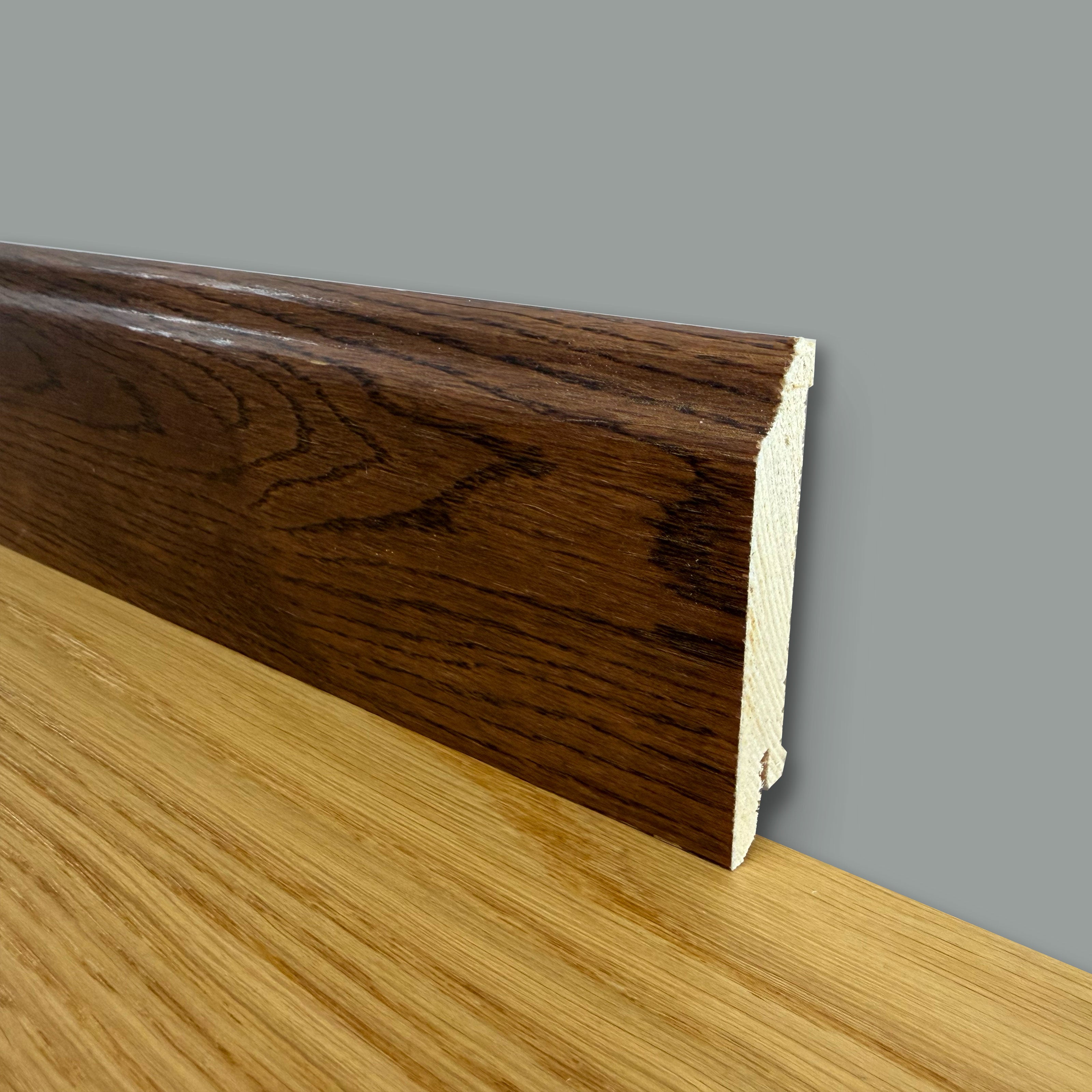 BATTISCOPA DUCALE in legno MASSELLO impiallacciato VERO LEGNO DI ROVERE T.NOCE  80x15 verniciato opaco poro aperto (prezzo al metro) - Eternal Parquet