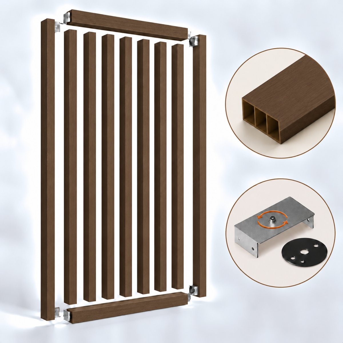 SIPA BOLD Kit completo (9 toghe+2 basi orizzontali+staffe GIREVOLI) Divisorio Frangiluce in PVC Effetto Legno – rifilabile  910x2900mm
