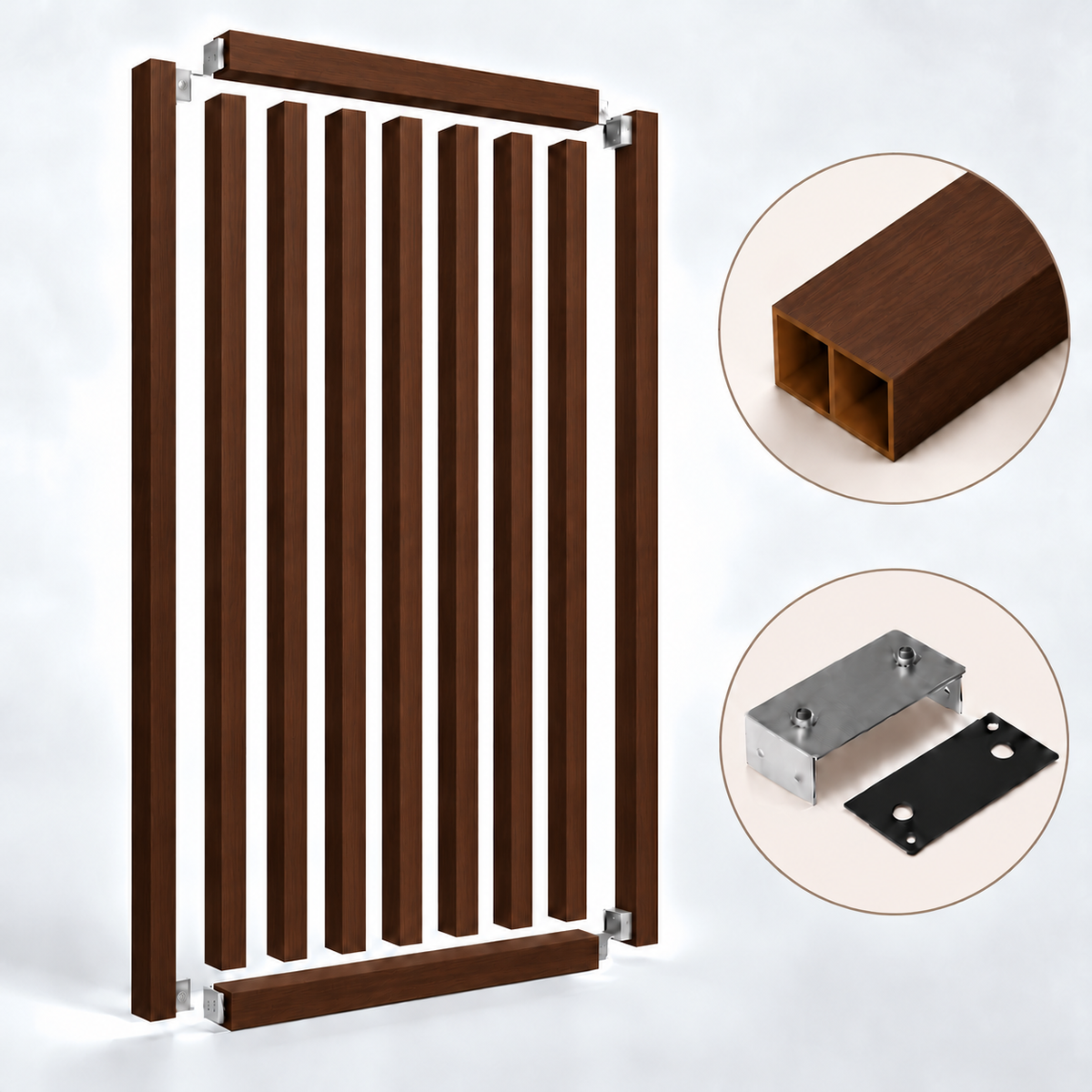 SIPA PURE Kit completo (9 toghe+2 basi orizzontali+staffe fisse) Divisorio Frangiluce in PVC Effetto Legno – rifilabile  850x2900mm