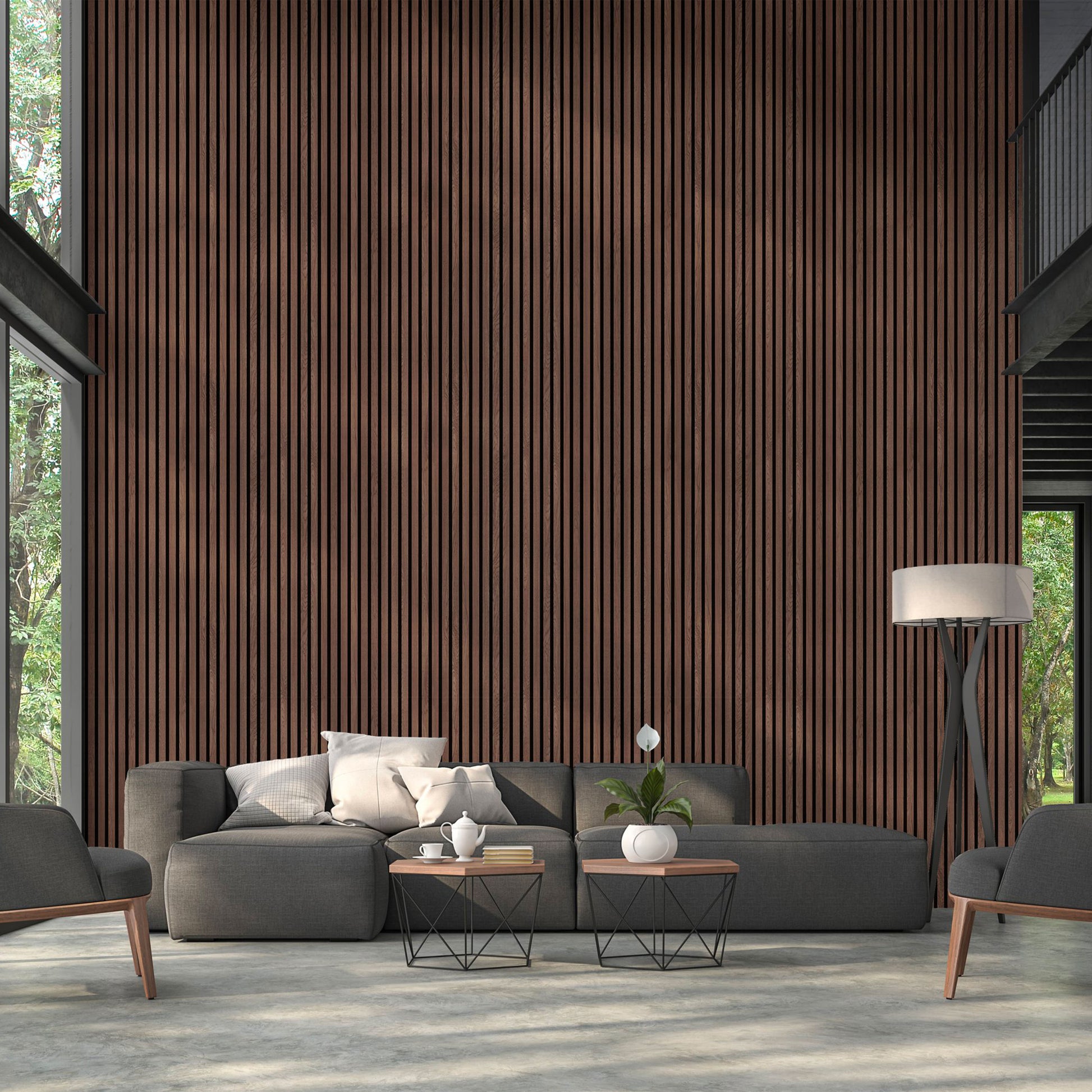 Pannello Lamelli da 1,36mq 22x526x2600mm ACUSTICO in VERO LEGNO di NOCE, ROVERE e R.THERMO - Eternal Parquet
