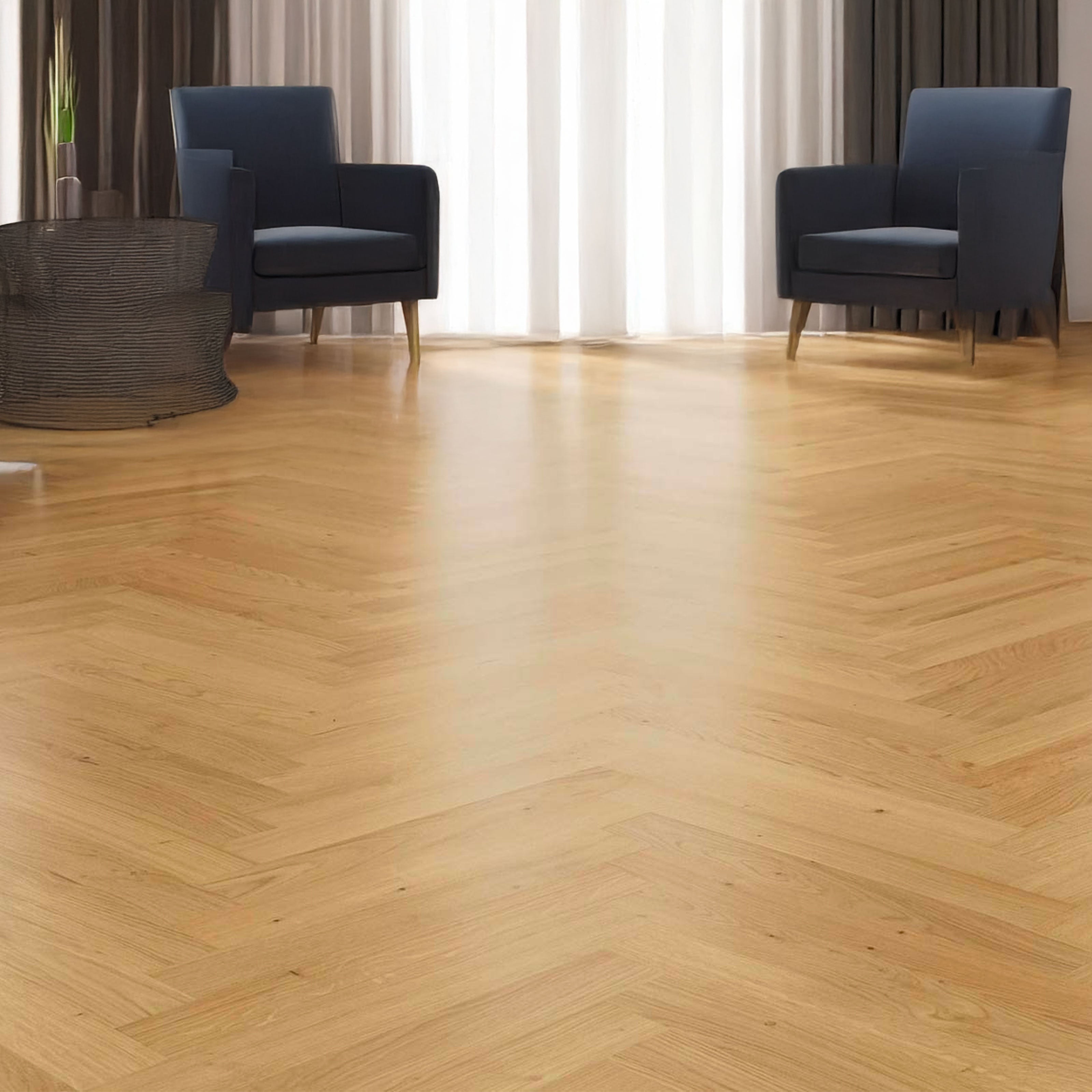 24,90€ mq ***STOCK AD ESAURIMENTO*** Bancali da 50mq di  Prefinito BAUWERK Monopark Rovere Spina 9,6x65x455 Verniciato Nodato