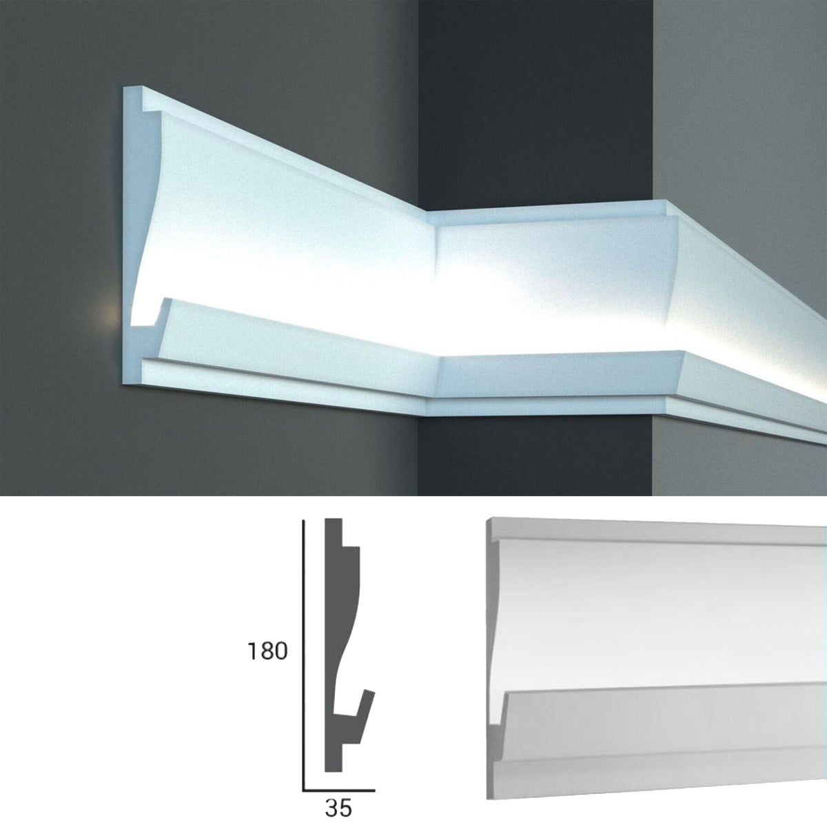€14,99 a barra *** STOCK *** Pacco da 12 barre di cornice XPS Con alloggio LED 35X180x1150 KD405 - Eternal Parquet