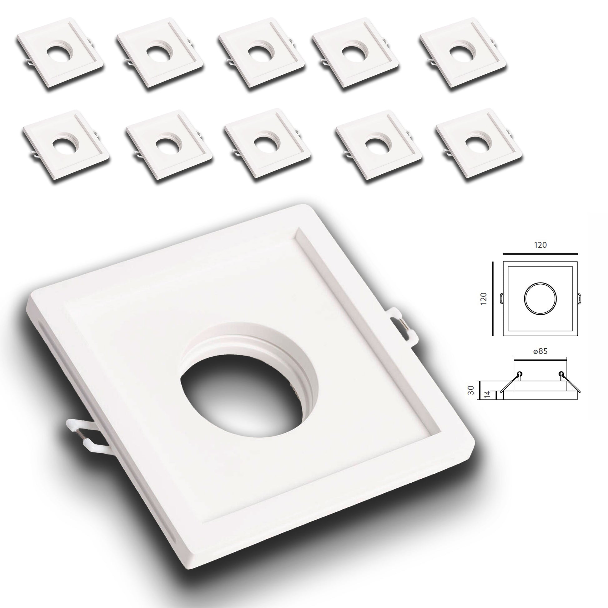 *STOCK* pacco da 10pz Portafaretto In Gesso Ceramico ad incasso 120x120x45mm foro tondo 40W GU10 IP20 - Eternal Parquet
