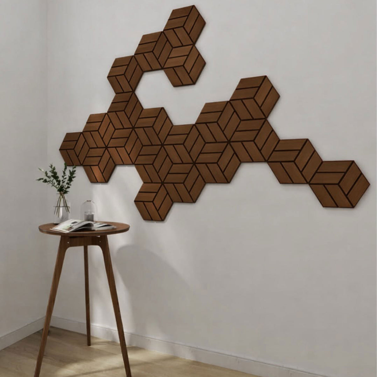 Pannello acustico professionale decorativo Esagonale 300x260x18mm in VERO LEGNO+Pet+Mdf "varie essenze" - Eternal Parquet