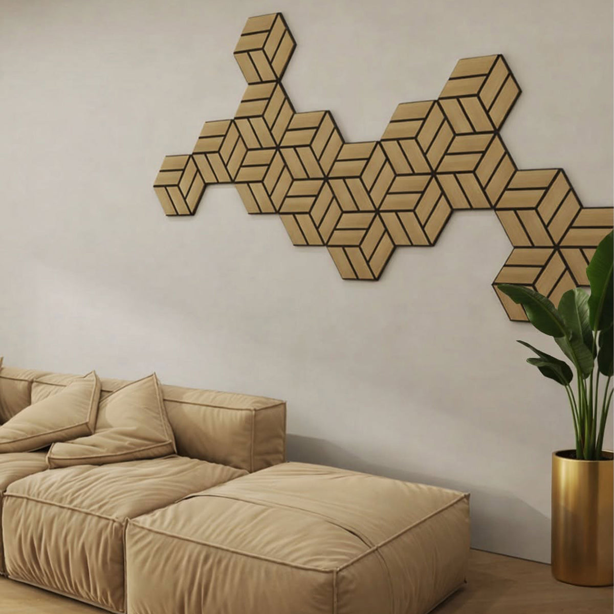 Pannello acustico professionale decorativo Esagonale 300x260x18mm in VERO LEGNO+Pet+Mdf "varie essenze" - Eternal Parquet