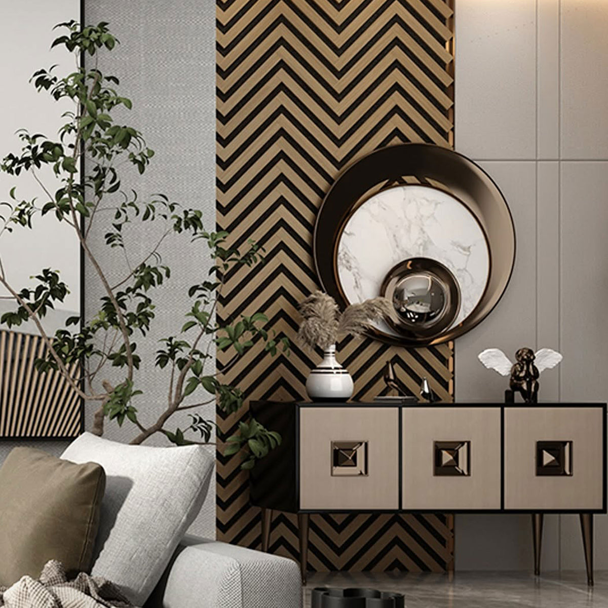Pannello acustico professionale decorativo Spina Italiana 2700x540x17mm in VERO LEGNO+Pet+Mdf "varie essenze" - Eternal Parquet