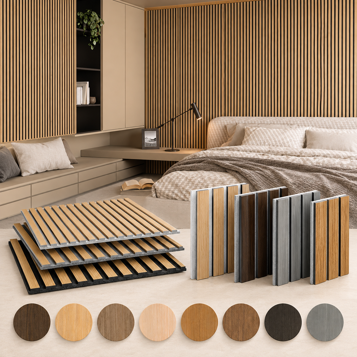 Pannello acustico dogato cannettato decorativo 2800x600x10mm in VERO LEGNO+Pet+Mdf "varie essenze" - Eternal Parquet
