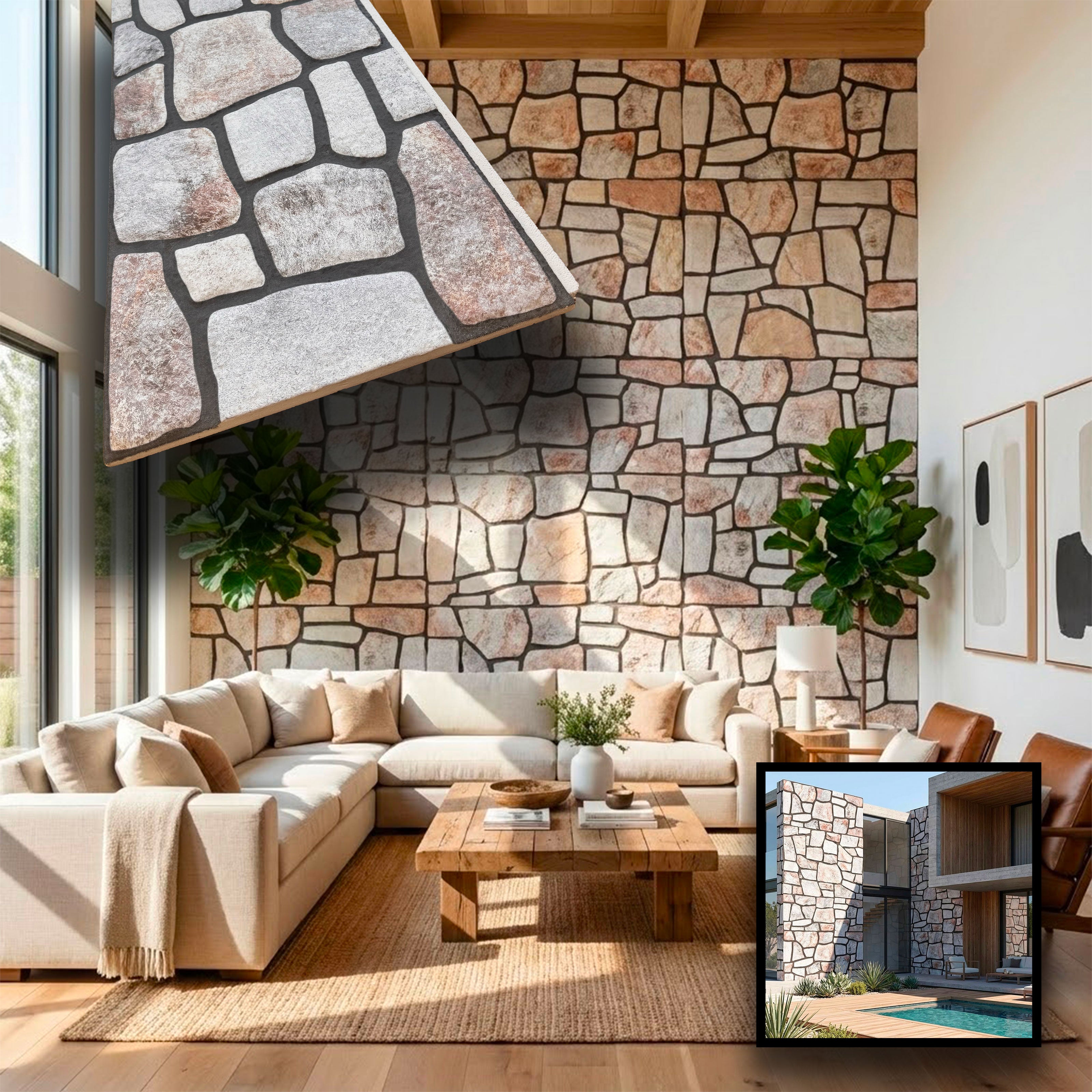 CAPPOTTO esterno - interno isolante in STYROFOAM 3D spess. 3,5cm (120x50cm) con resine e malta Pietra levigata