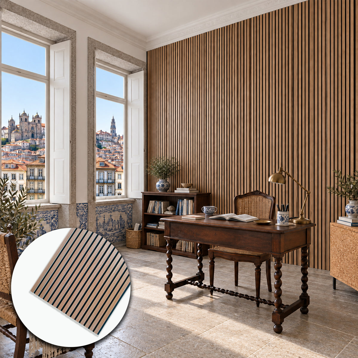 Pannello Acustico a Lamelli Castagno in Vero Legno, Fibra di Legno e Feltro 12x600x2900 mm – 1,74 m²