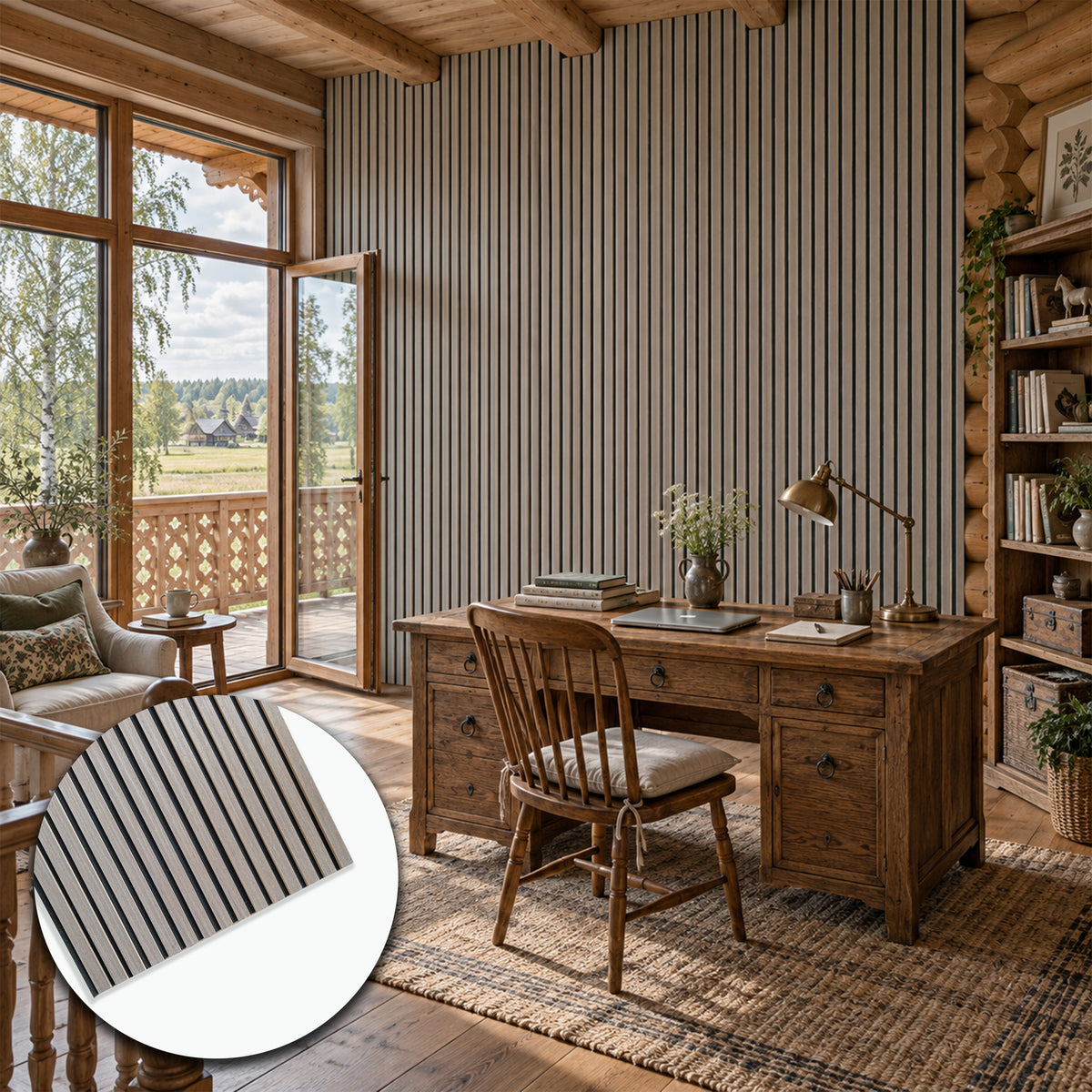Pannello Acustico a Lamelli in Vero Legno di Noce, Fibra di Legno e Feltro 12x600x2900 mm – 1,74 m²