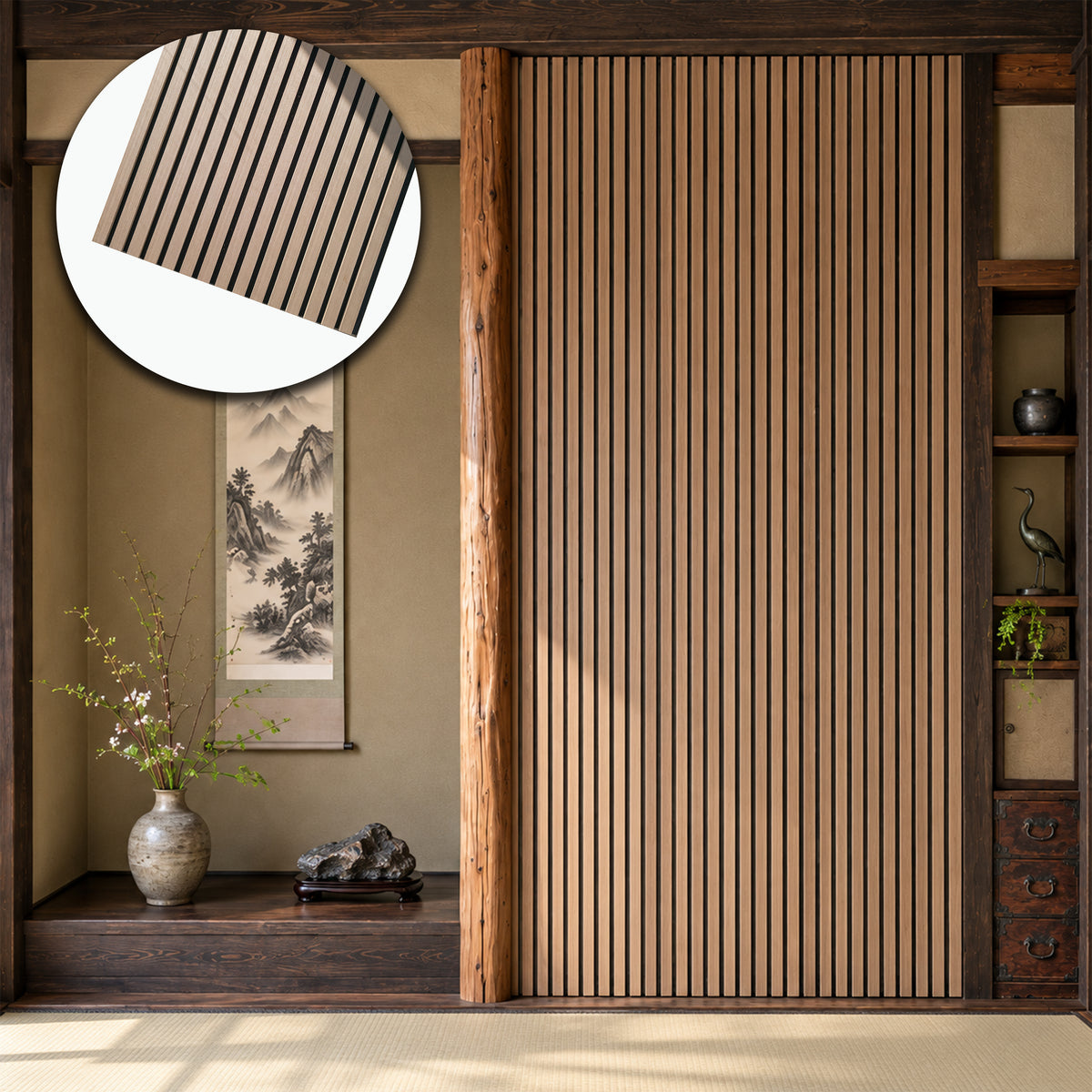 Pannello acustico a lamelli in vero legno di Rovere bronzato, fibra di legno e feltro – 12 × 600 × 2900 mm – 1,74 m² - Eternal Parquet