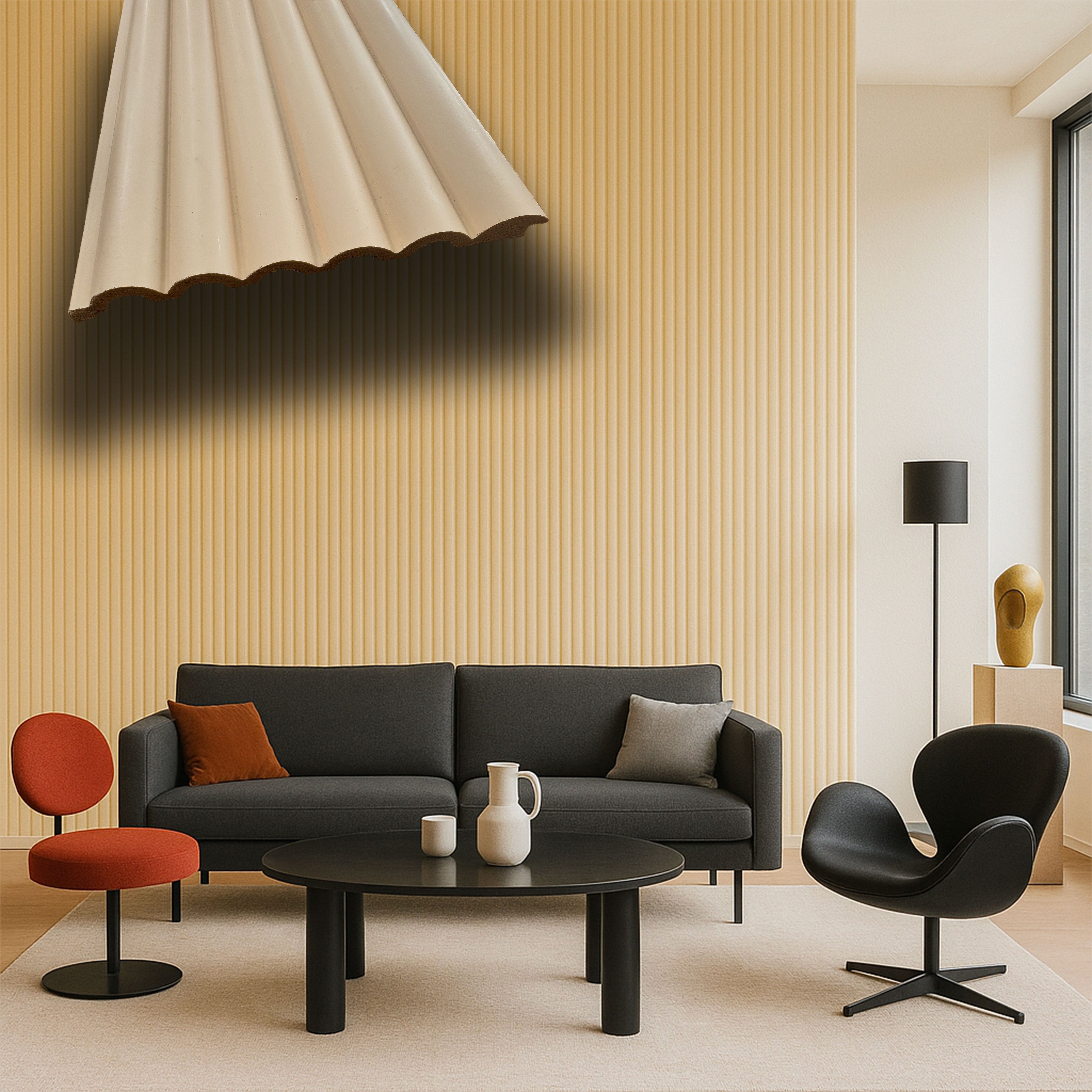 Asta intera 12x154x2800mm di Rivestimento Polimeri Boiserie cannettato Lamelli tondi eff. Touch VANILLA CLOUD - Eternal Parquet