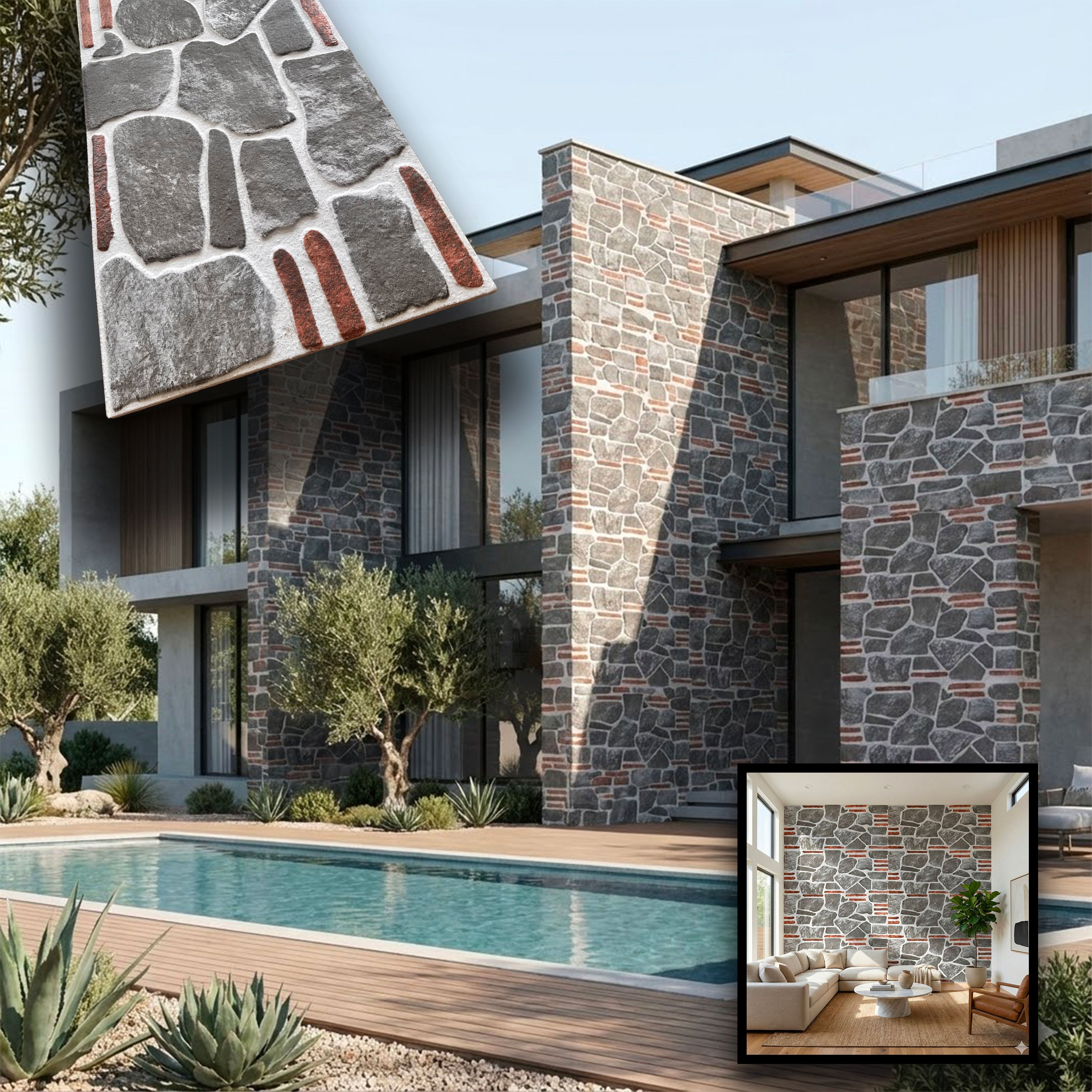 CAPPOTTO esterno - interno isolante in STYROFOAM 3D (120x50cm) con resine e malta Matton-pietra