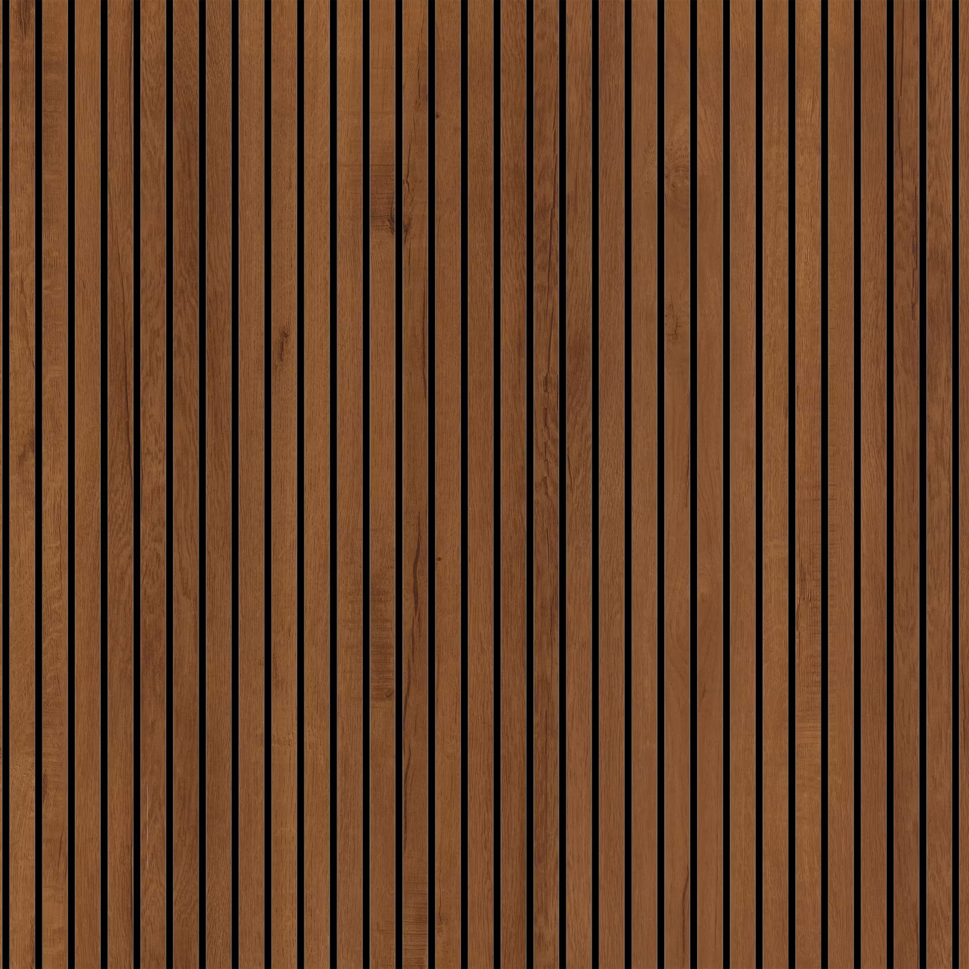 Pannello ACUSTICO (1,74mq) a Lamelli AUTOADESIVO in SXP rivestito in PVC - mis. 8x600x2900mm TEAK