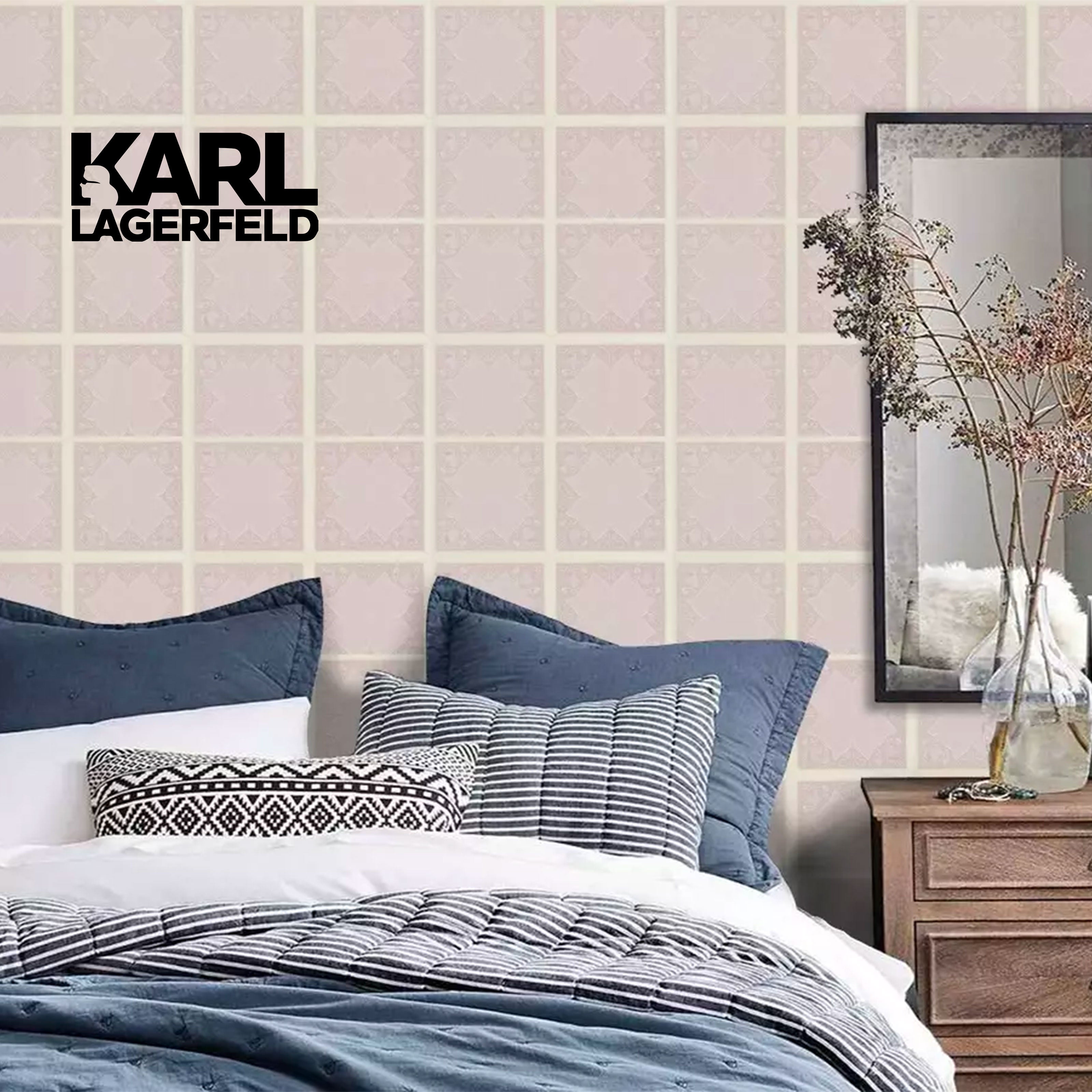 5,32mq Rotolo Carta da Parati griffata KARL LAGERFELD in TNT a rilievo multigloss PREMIUM 10,05x0,53mt cod. 37845-4 - Eternal Parquet
