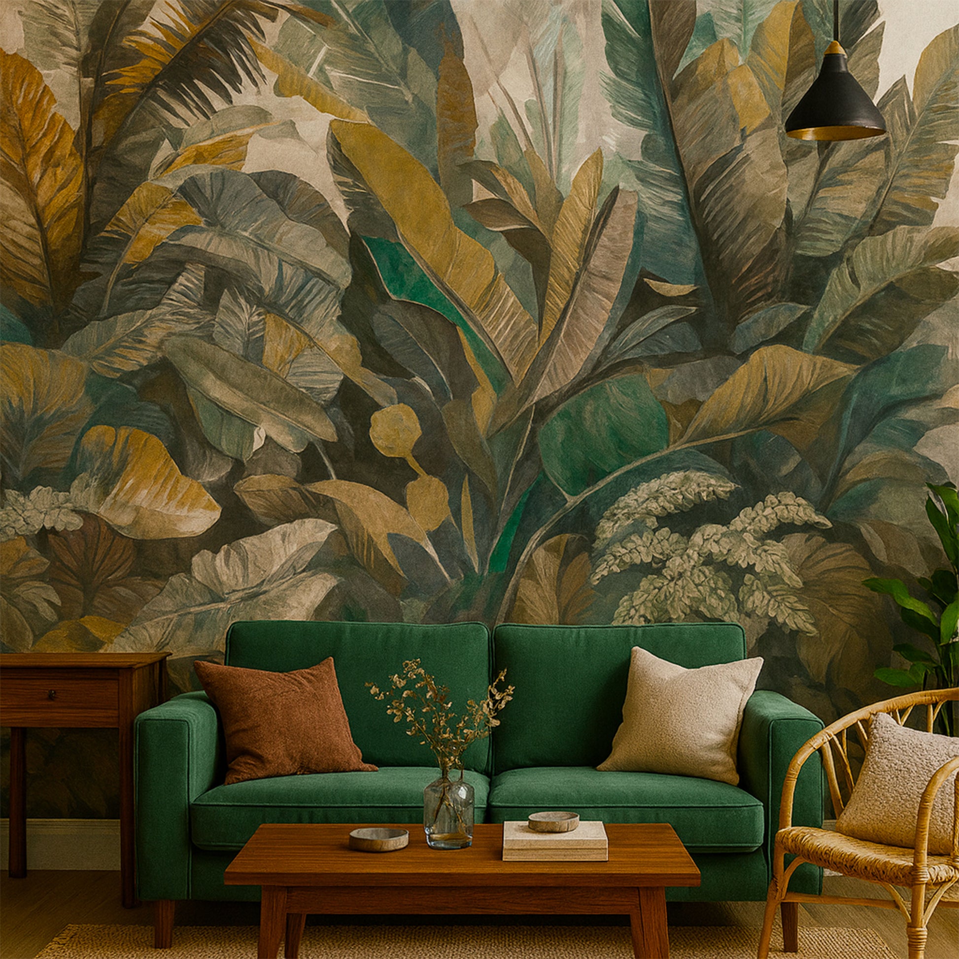 Pannello FOLIAGE GREEN 159x280cm di Carta da Parati TNT VINILICO a modulo raccordabile continuativo (3 teli/rotoli) - Eternal Parquet