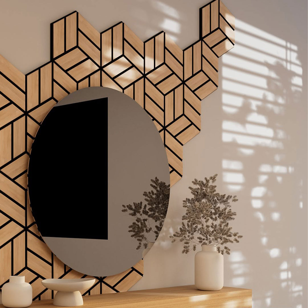 Pannello acustico professionale decorativo Esagonale 300x260x18mm in VERO LEGNO+Pet+Mdf "varie essenze" - Eternal Parquet