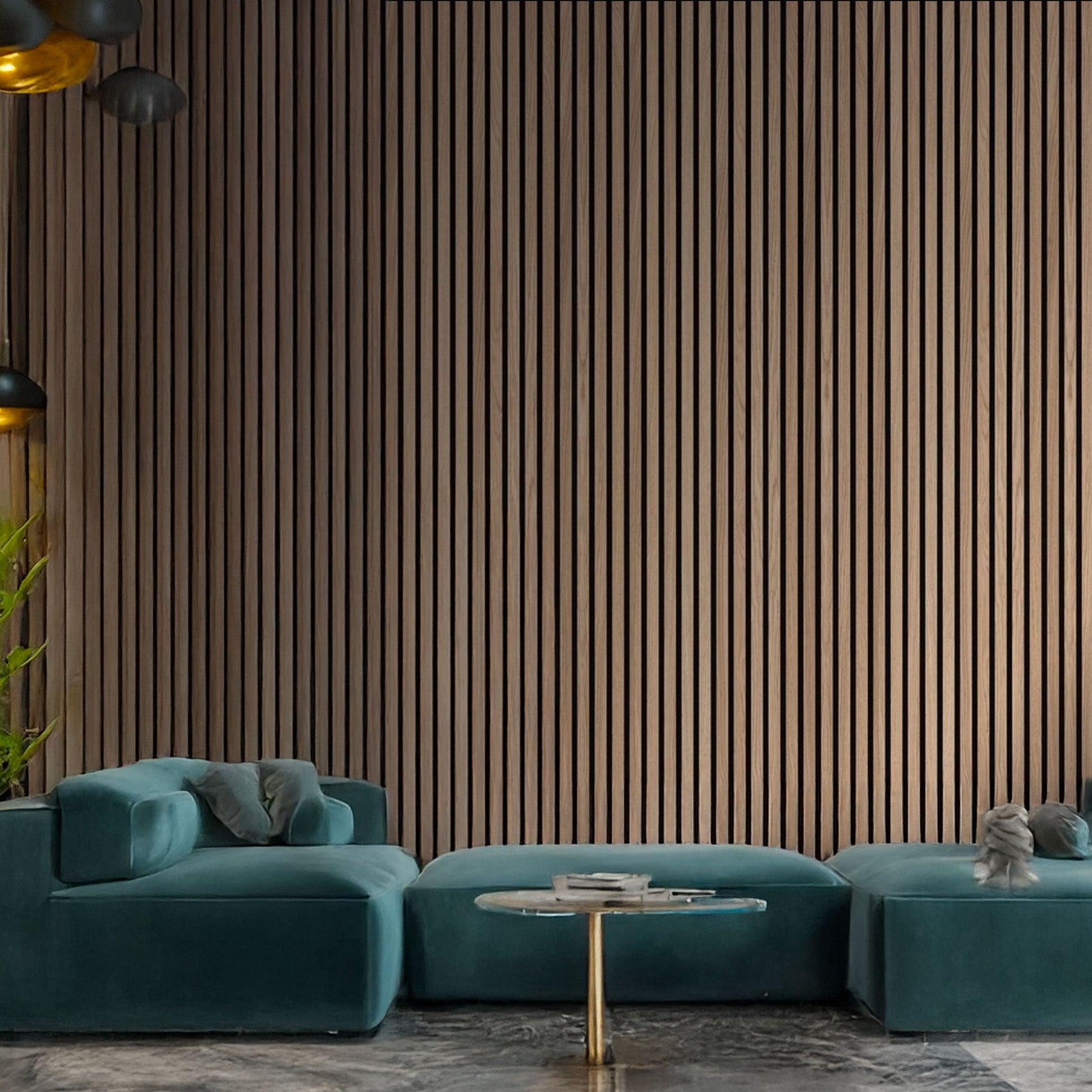 Pannello ACUSTICO (1,74mq) a Lamelli AUTOADESIVO rivestito in VERO LEGNO + feltro + fibra di legno  - mis. 12x600x2900mm NOCE - Eternal Parquet