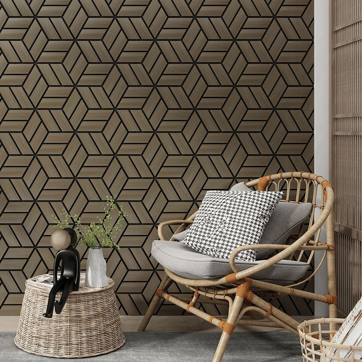 Pannello acustico professionale decorativo Esagonale 300x260x18mm in VERO LEGNO+Pet+Mdf "varie essenze" - Eternal Parquet