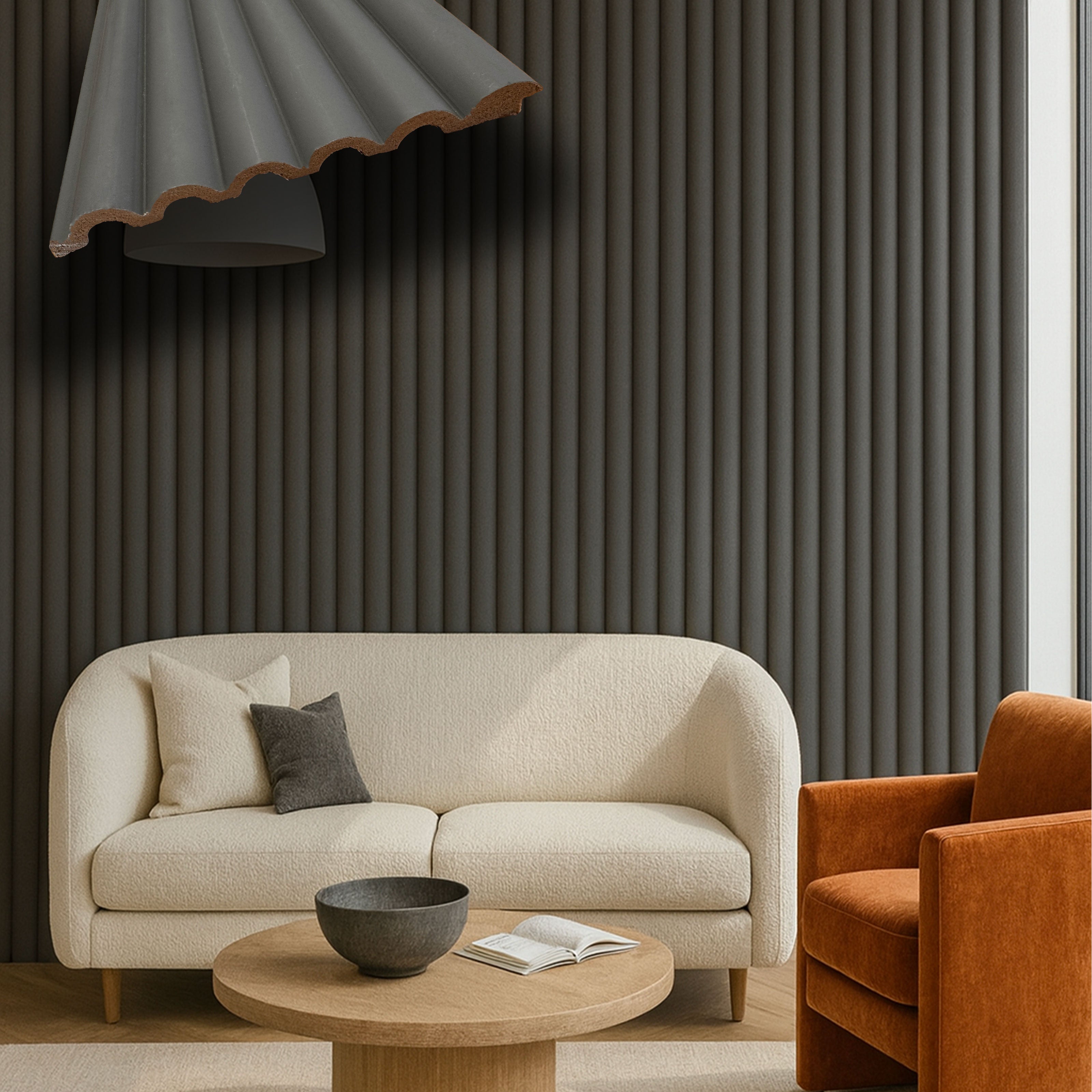 Asta intera 12x154x2800mm di Rivestimento Polimeri Boiserie cannettato Lamelli tondi eff. Touch VELVET GREY - Eternal Parquet