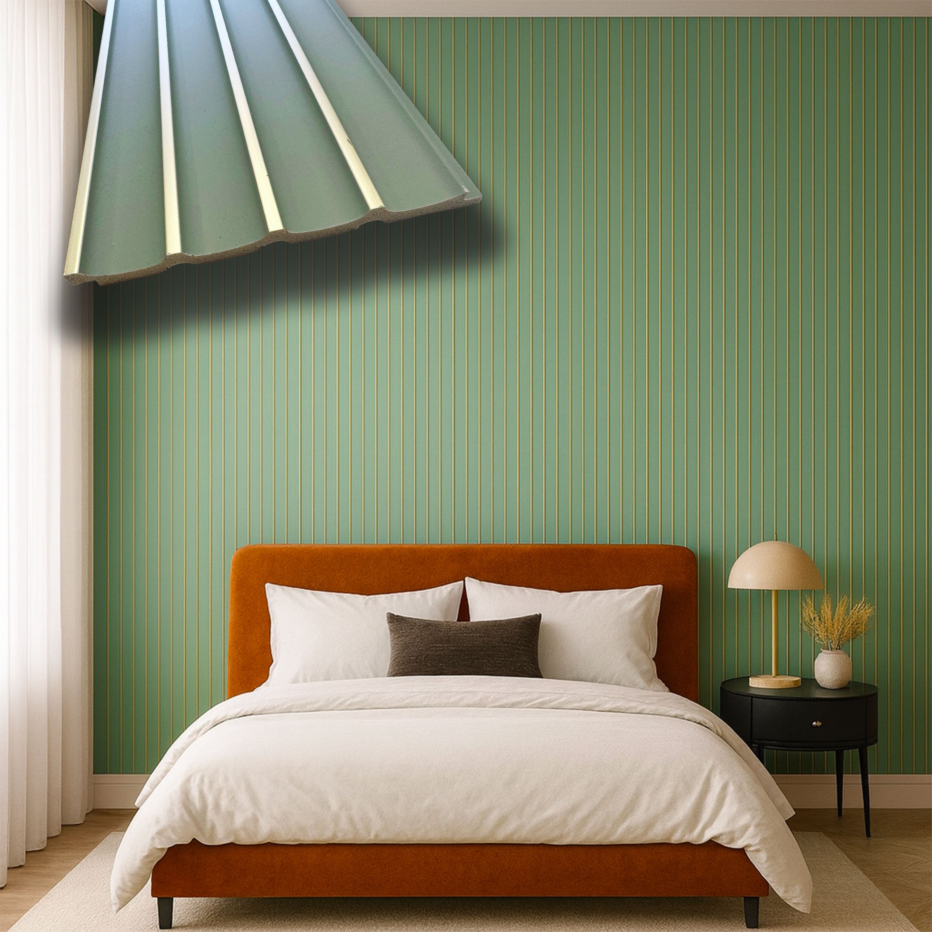 Asta intera 12x127x2800mm di Rivestimento Parete Boiserie cannettato Lamelli in polimeri SALVIA VINTAGE and GOLD - Eternal Parquet