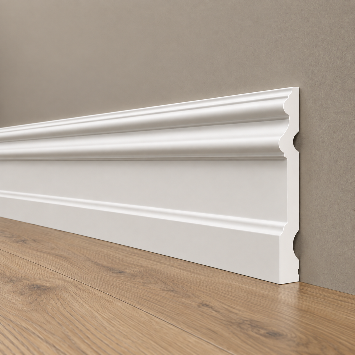 Battiscopa RESISTO in polimeri extracompatti mod. MAGNIFICO Bianco mis. 140x15mm (prezzo al metro)