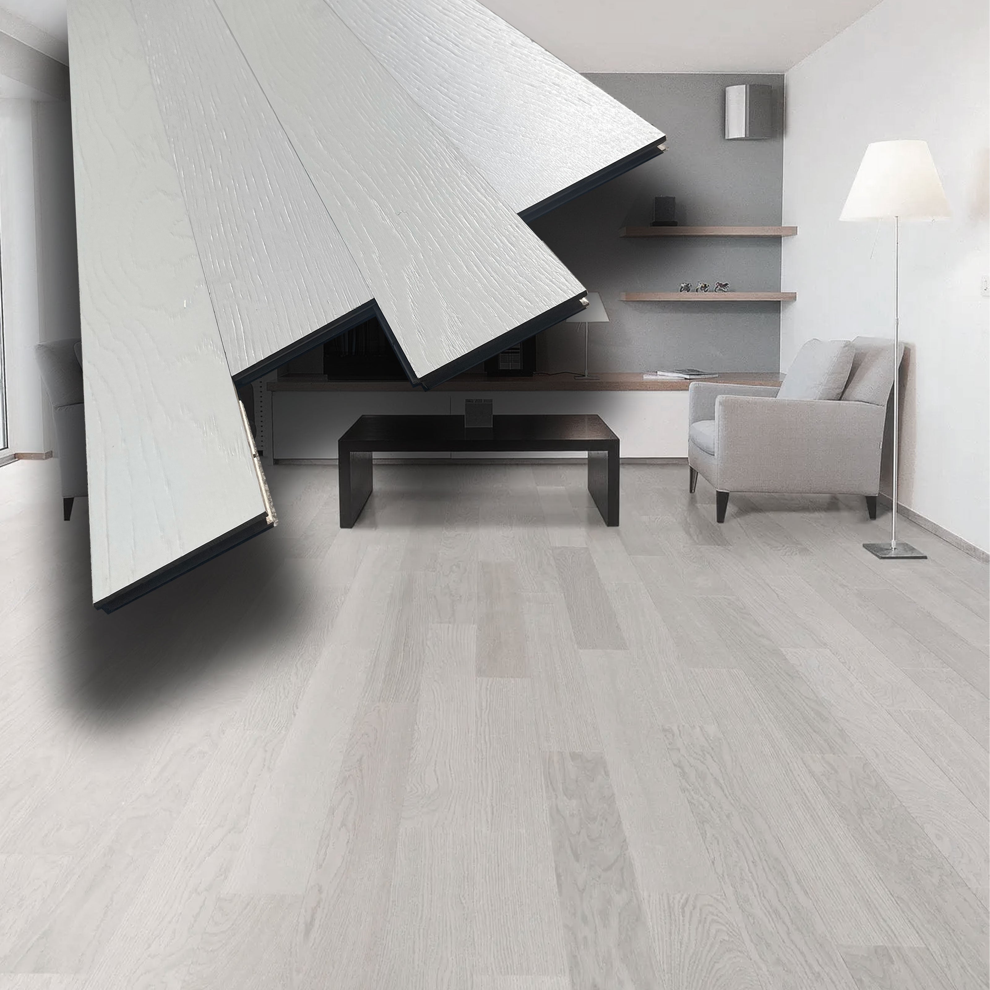 €19,90mq * STOCK GARBELOTTO * Lotto da 44mq di Parquet prefinito in rovere SBIANCATO Spazzolato 10x80x1180 (4mm nobile) - Eternal Parquet