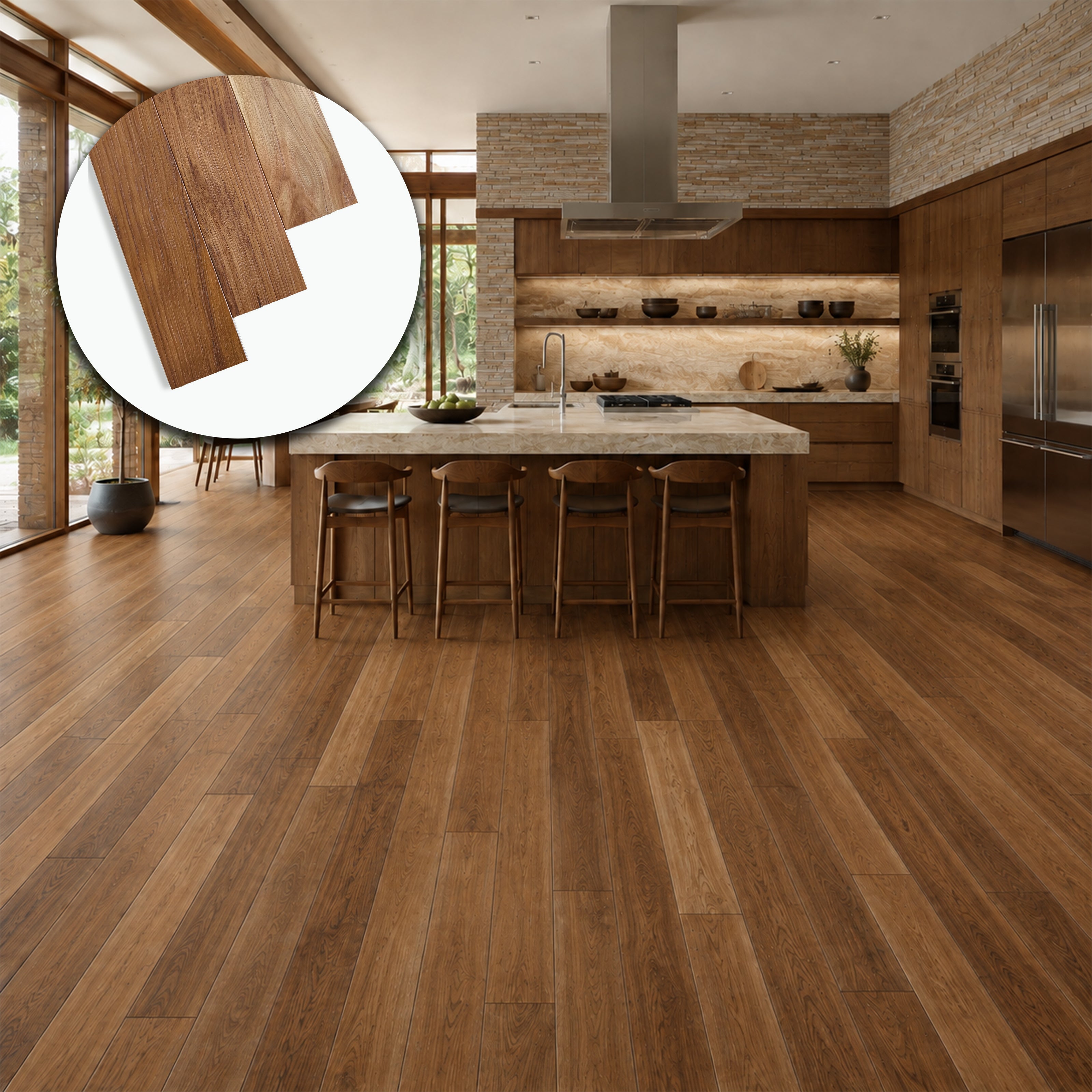 Parquet Prefinito in Teak Garbelotto Spazzolato Verniciato Opaco Bisellato 4 Lati 8,5x85x800 mm – Lotto 17 mq