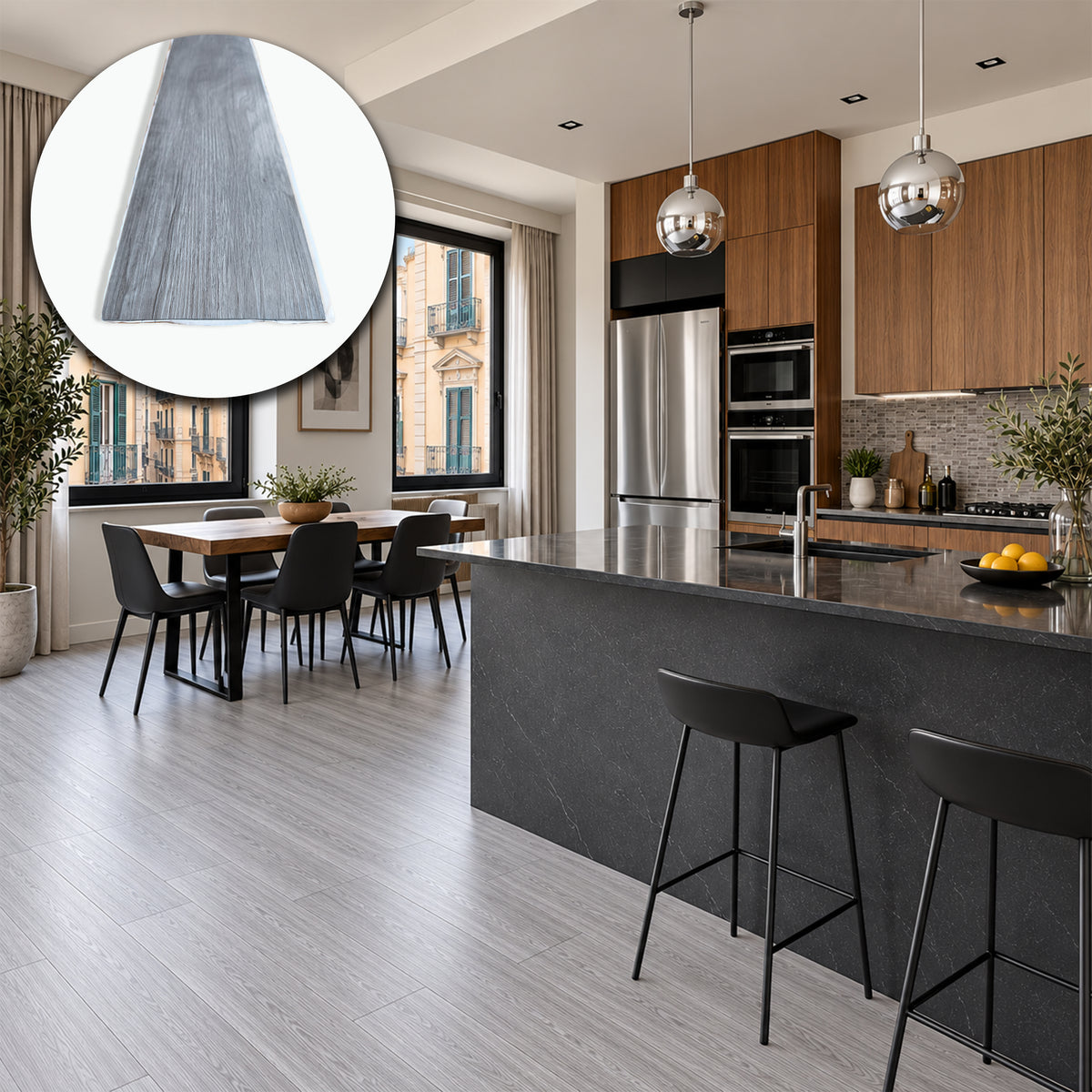 Pavimento LVT Autoadesivo Effetto Rovere Grigio Perla 914x152x2 mm – Antigraffio, Resistente all'Acqua e Ignifugo