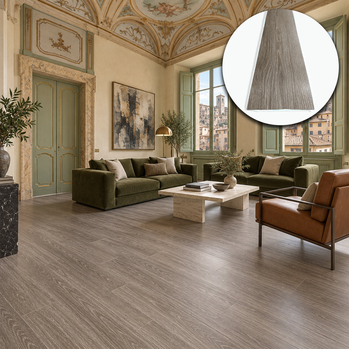 Pavimento LVT Autoadesivo Effetto Rovere Tortora 914x152x2 mm – Antigraffio, Resistente all'Acqua e Ignifugo
