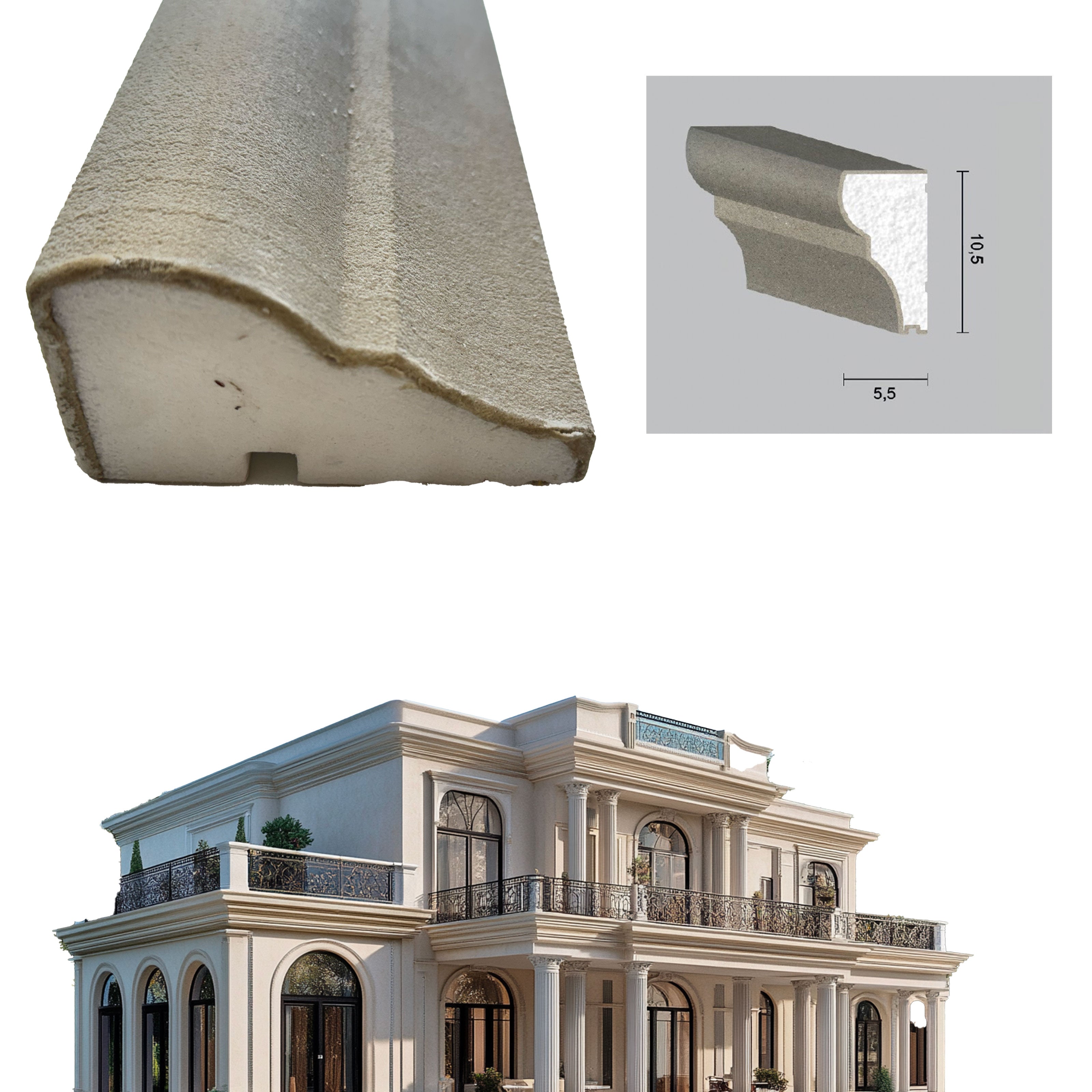 €11,99ml *** STOCK *** Pacco da 26ml di cornice decorativa in XPS Resinata per esterno 10,5X5,5X200cm PD074