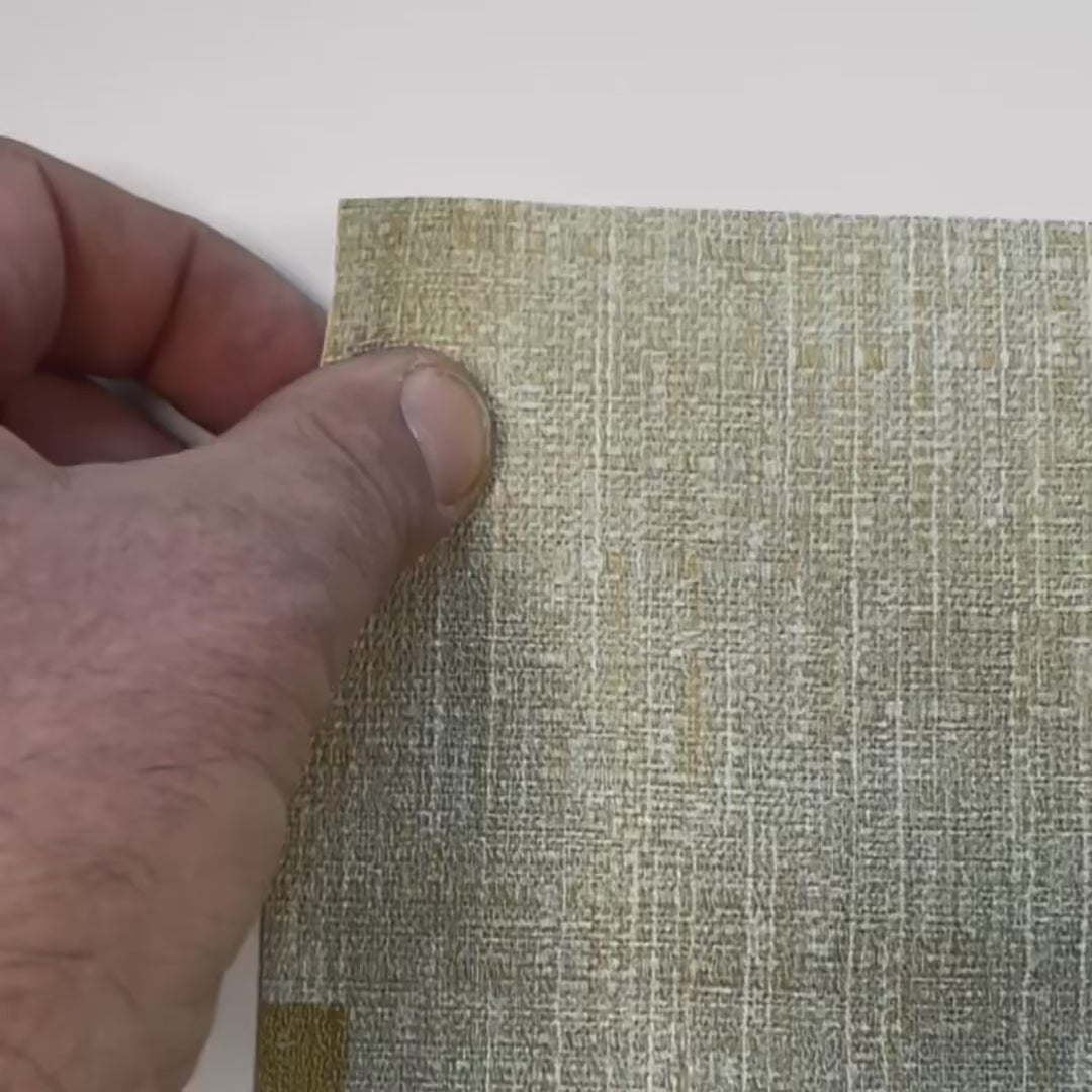 Carica video: SUPER STOCK €0,56 al mq  - Rotolo da 5,2mq (10x0,52mt) di Carta da Parati vinilica Top Quality lavabile JUTA VERDE ORO