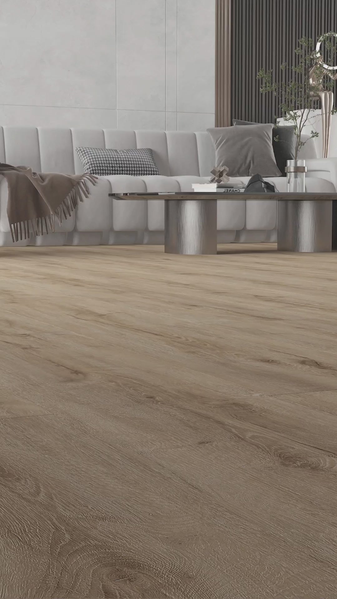 Carica video: Pavimento SPC in Polvere di Pietra click 5mm HI-RES 1220x228mm (sp. 4+1) mod. BOSLAND
