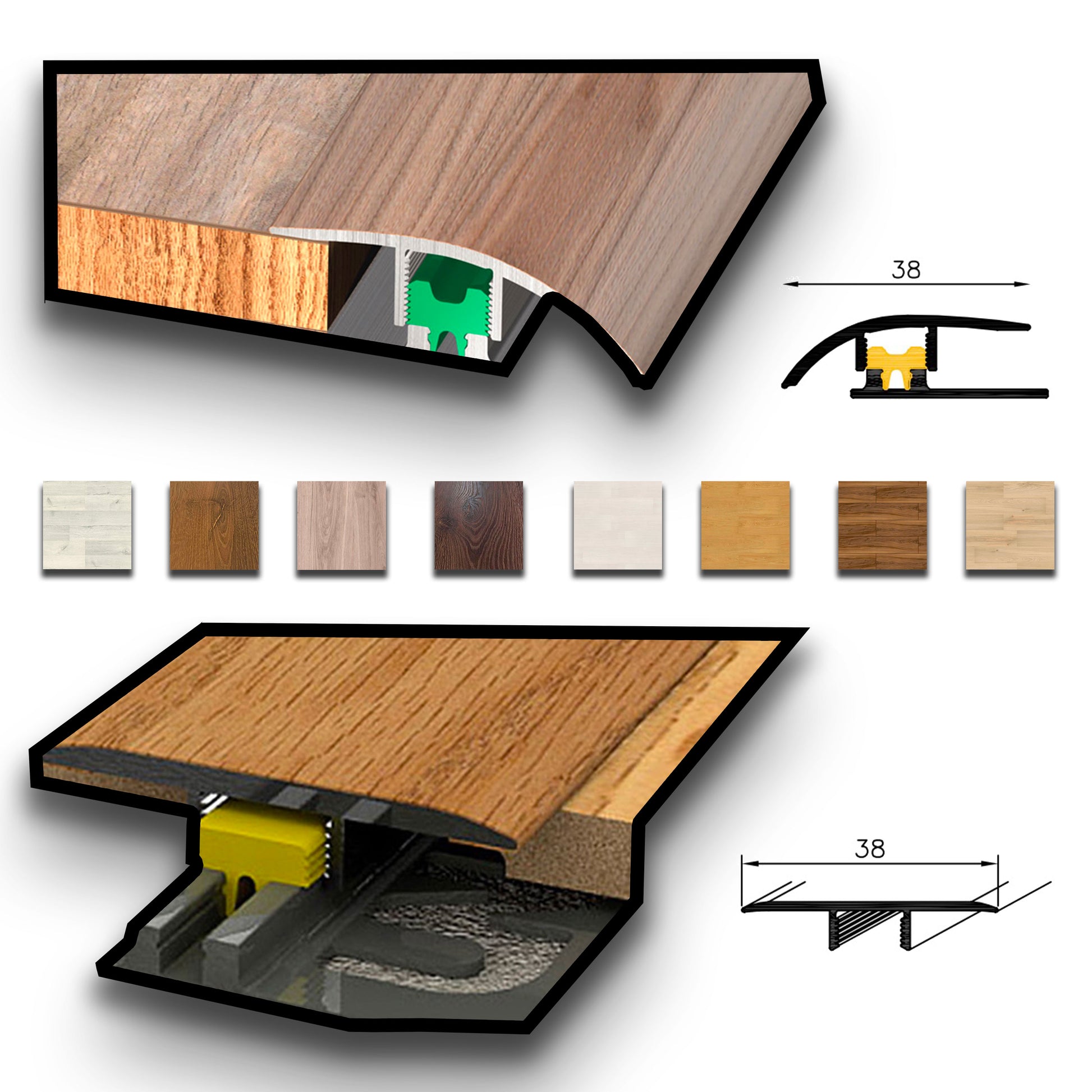 Barra da 90cm di PROFILO GIUNTO in Alluminio Gamma Laminati - Piatto o a discesa (base+coperchio) - Eternal Parquet