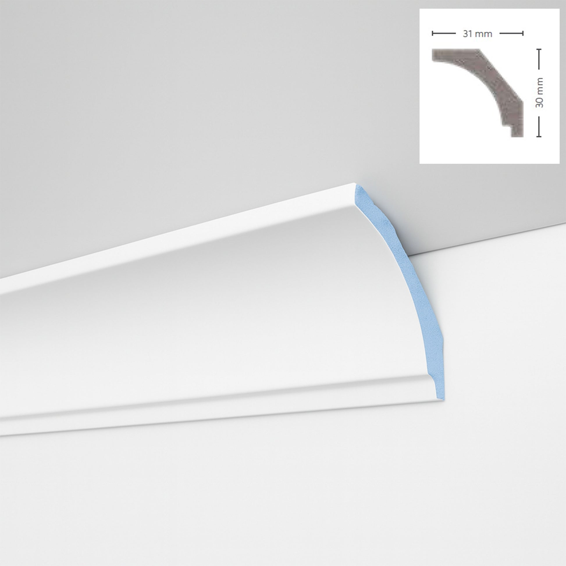 *STOCK FOLLI* Profilo a soffitto in Polimeri Bianco RAL 9016 verniciabile 31X30mm (Prezzo al metro) - Eternal Parquet
