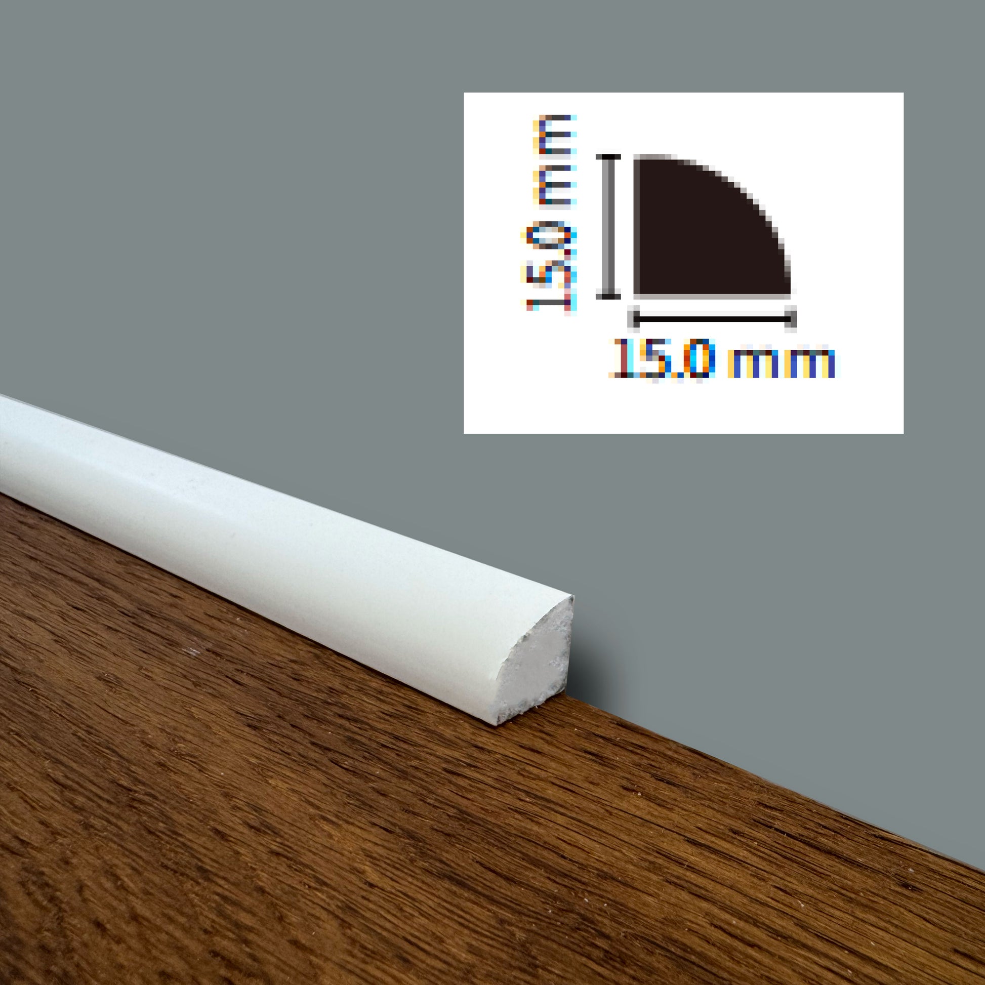 Basolino quarto di tondo in Polimeri BASICBOARD  15x15mm - BIANCO pitturabile (prezzo al metro) - Eternal Parquet
