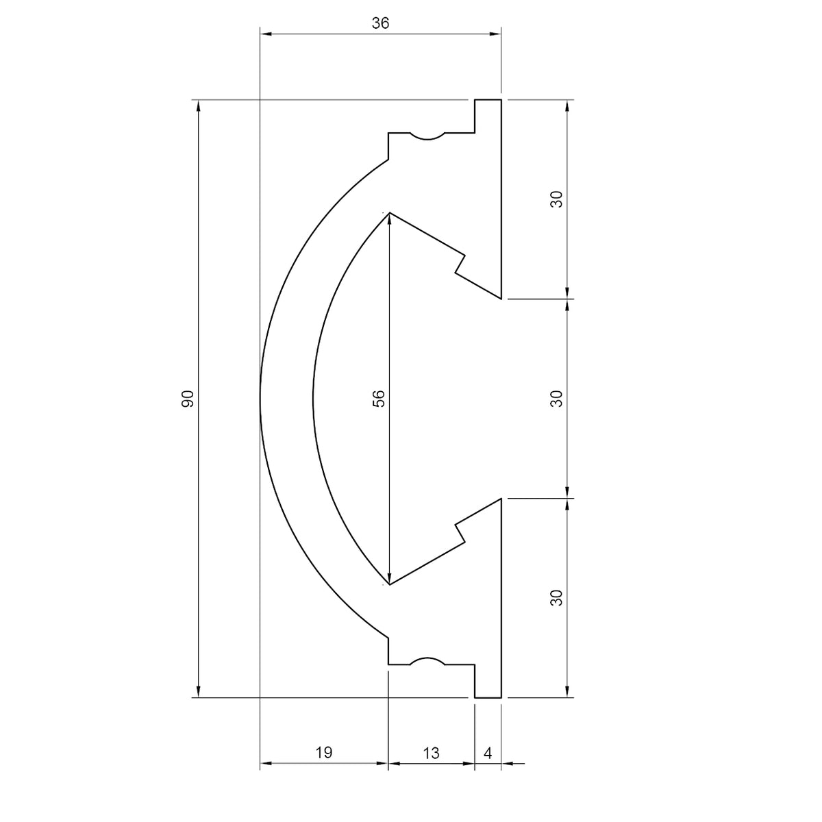 Profilo LED a Gola da Incasso per Cartongesso in Polimero 36x90x2700 mm – JX188 – Venduto al Metro Lineare