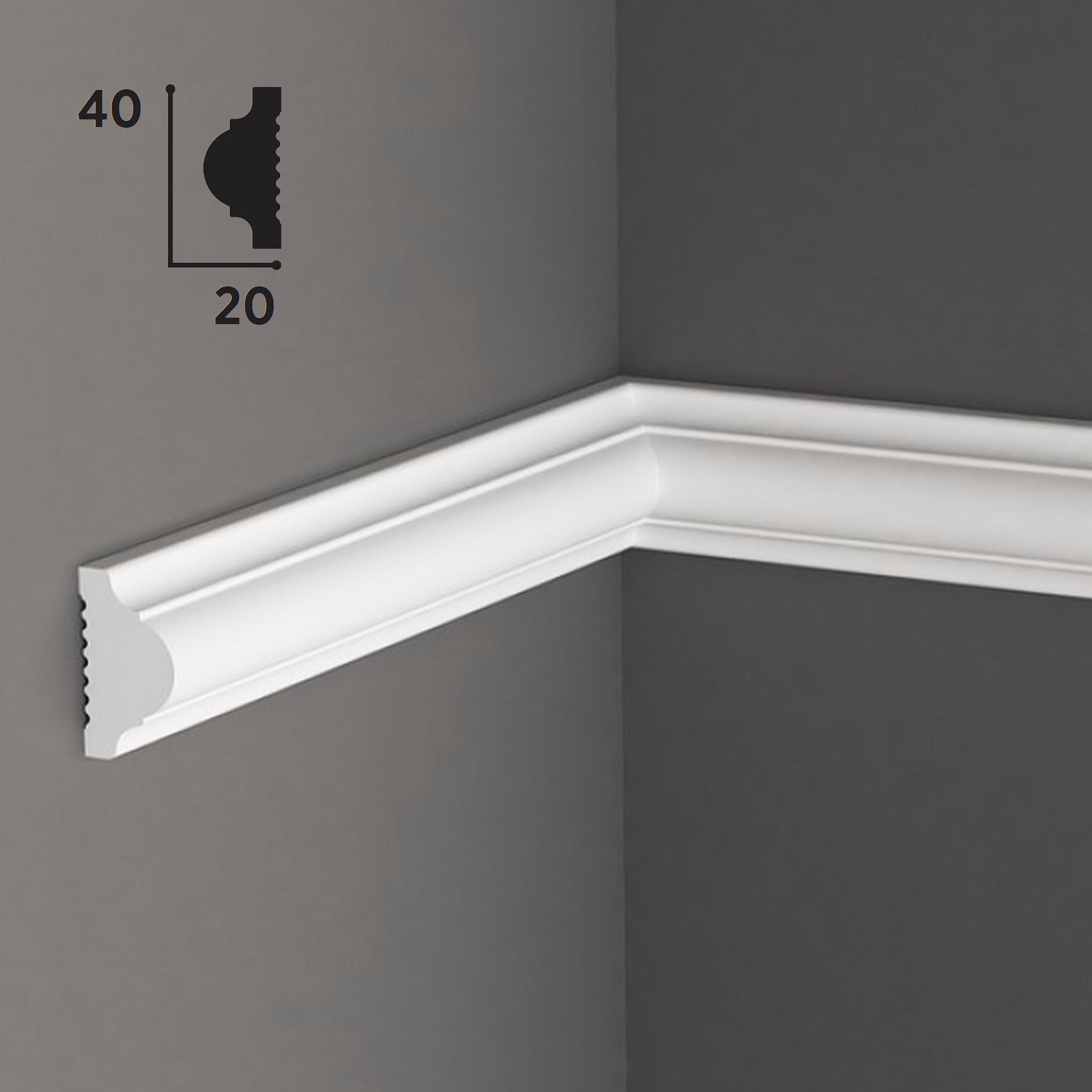 Cornice per boiserie in POLIMERI FeelingWood-HD 40x20mm - BIANCO (prezzo al metro) - Eternal Parquet