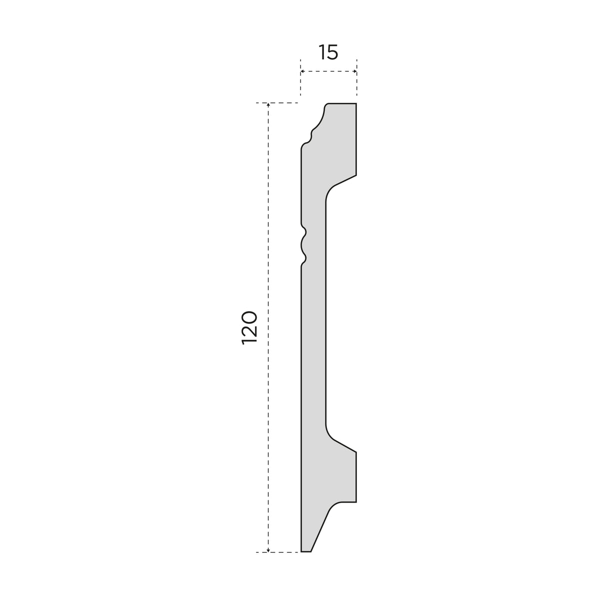 Battiscopa BIANCO Passacavo HORIZON by EDWIN VOSS 120x15mm in POLIMERI - (prezzo al metro)