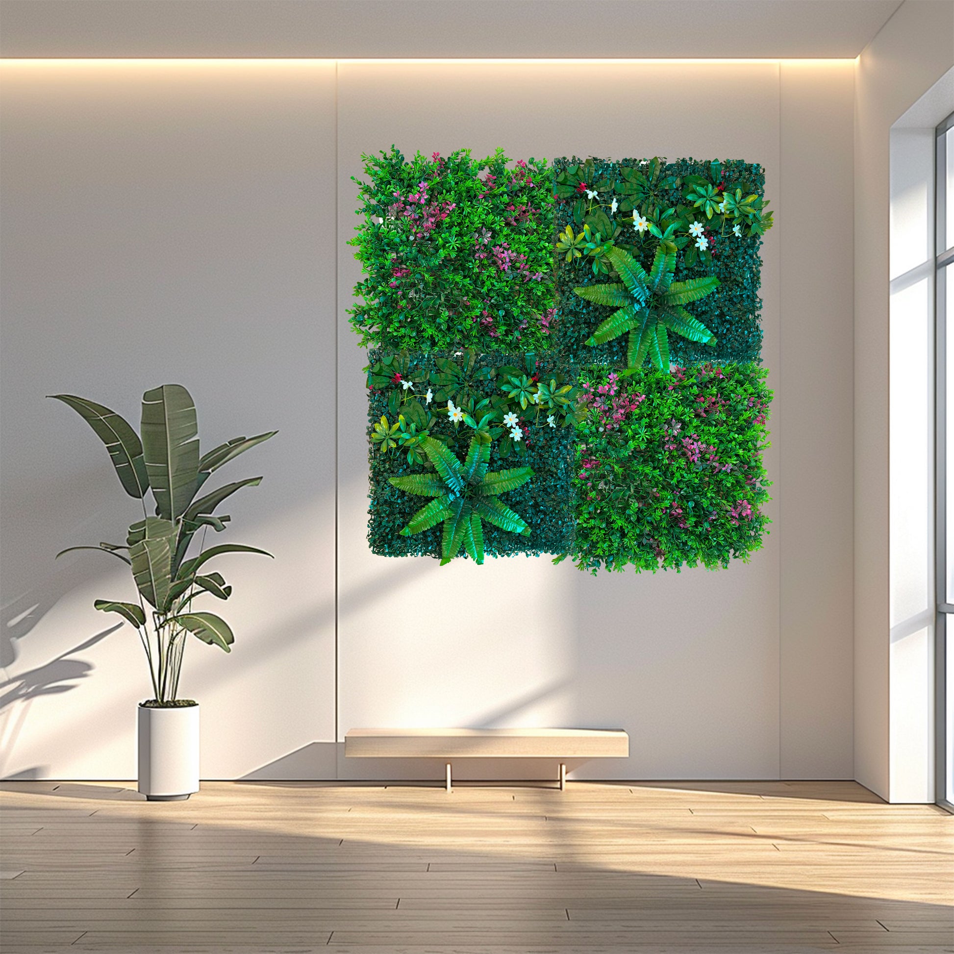 Pannelli Verde Verticale 50×50 cm Ultra-realistici e folti, per interno/esterno BOSSO BICOLORE - Eternal Parquet - Eternal Parquet