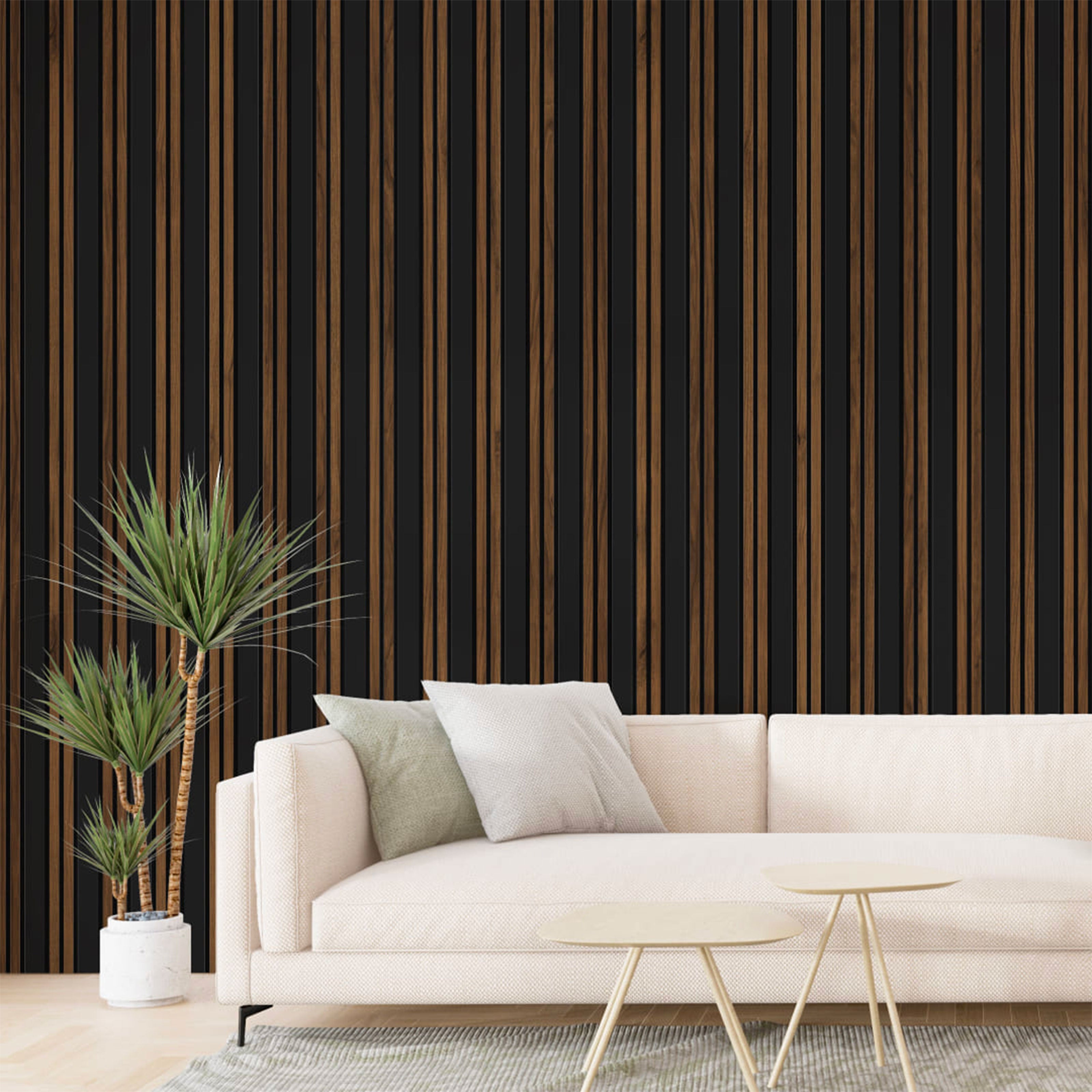 Pannello ACUSTICO arrotolabile (1,66mq) a Lamelli in Fibra di legno  mis. 9x600x2780mm BLACK+CATANIA - Eternal Parquet