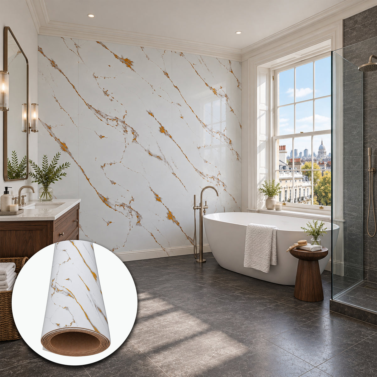 Rivestimento Autoadesivo SXP Effetto Marmo con Venature Oro HI-RES 1200x3000x2,5 mm – Rotolo 3,6 m²