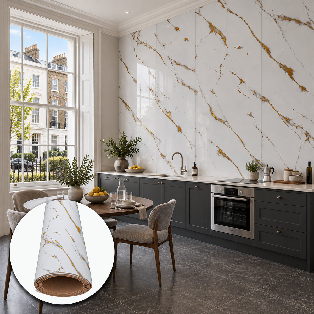 Rivestimento Autoadesivo SXP Effetto Marmo con Venature Oro HI-RES 1200x3000x2,5 mm – Rotolo 3,6 m²